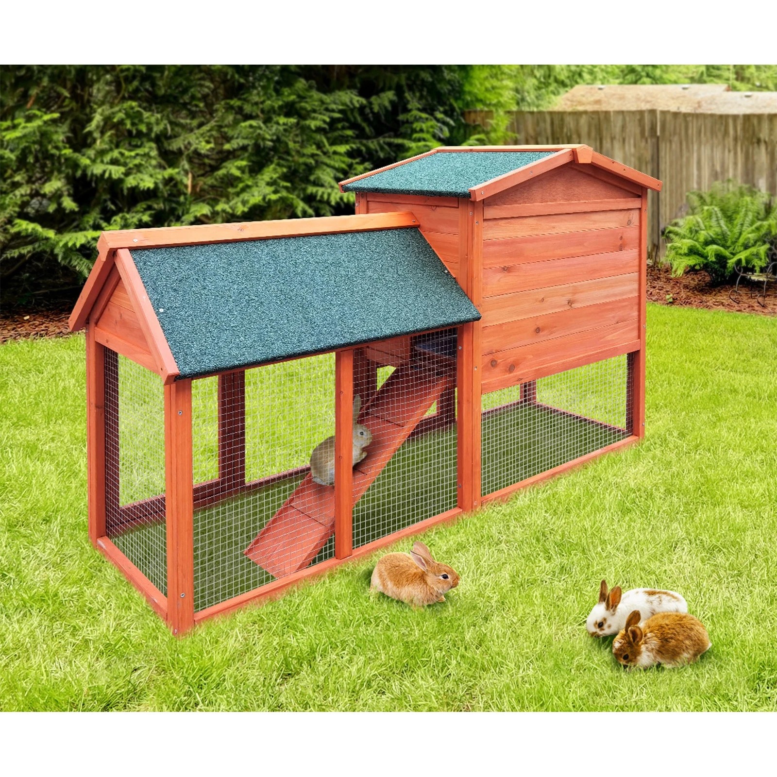 7 Alopet Rabbit Hutch Chicken Coop Bunny House Run Cage Wooden Outdoor Pet Hutch - Natural, 7 of 10