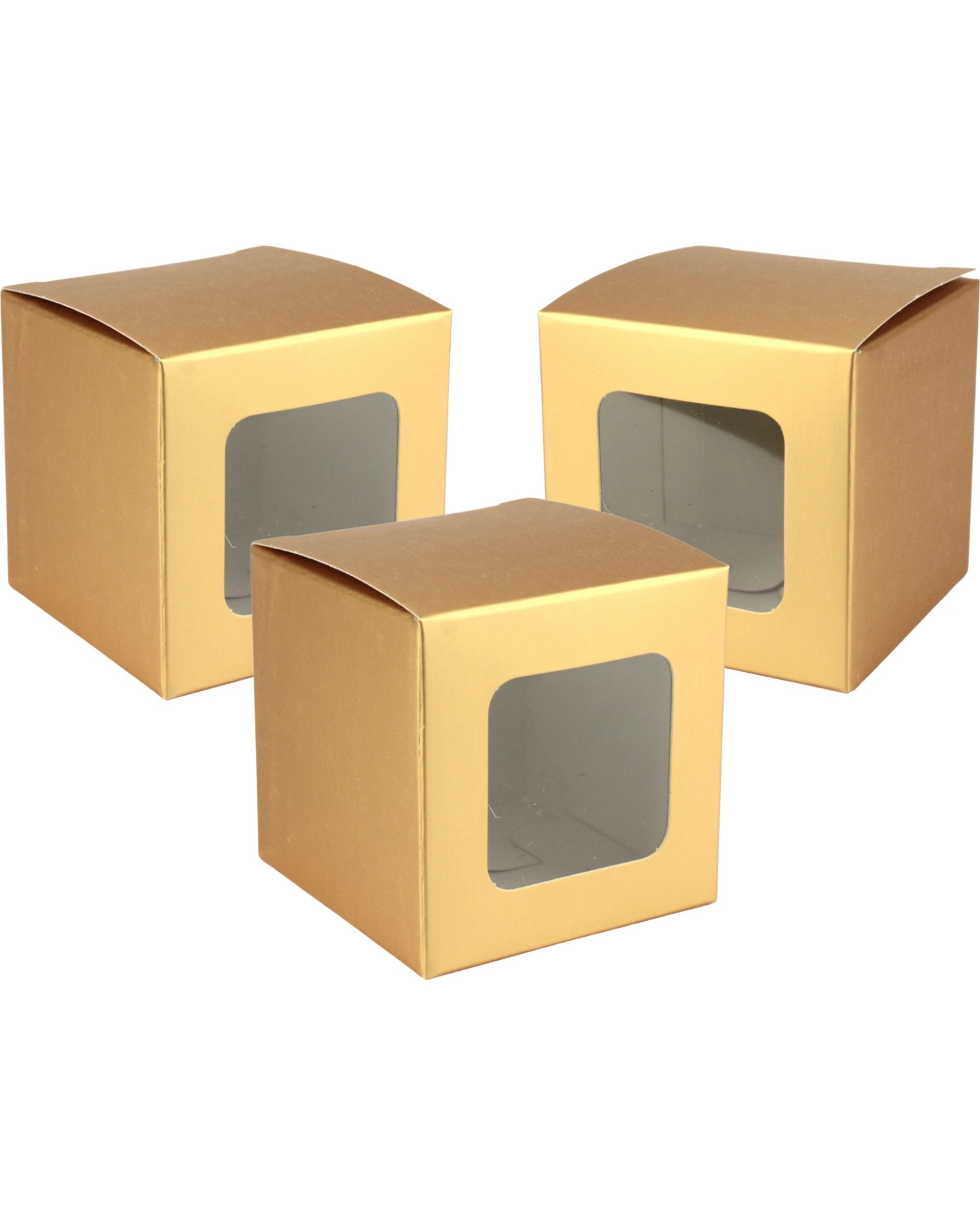 1 Party Maker Small Metallic Gift Boxes With Window 6cm Pack of 12 - Gold, 1 of 3