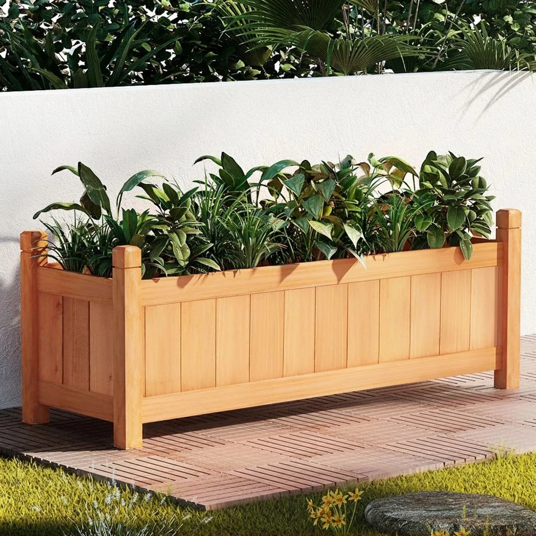 5 Green Fingers Garden Bed 90x30x33cm Wooden Planter Box Raised Container Growing - Brown, 5 of 5
