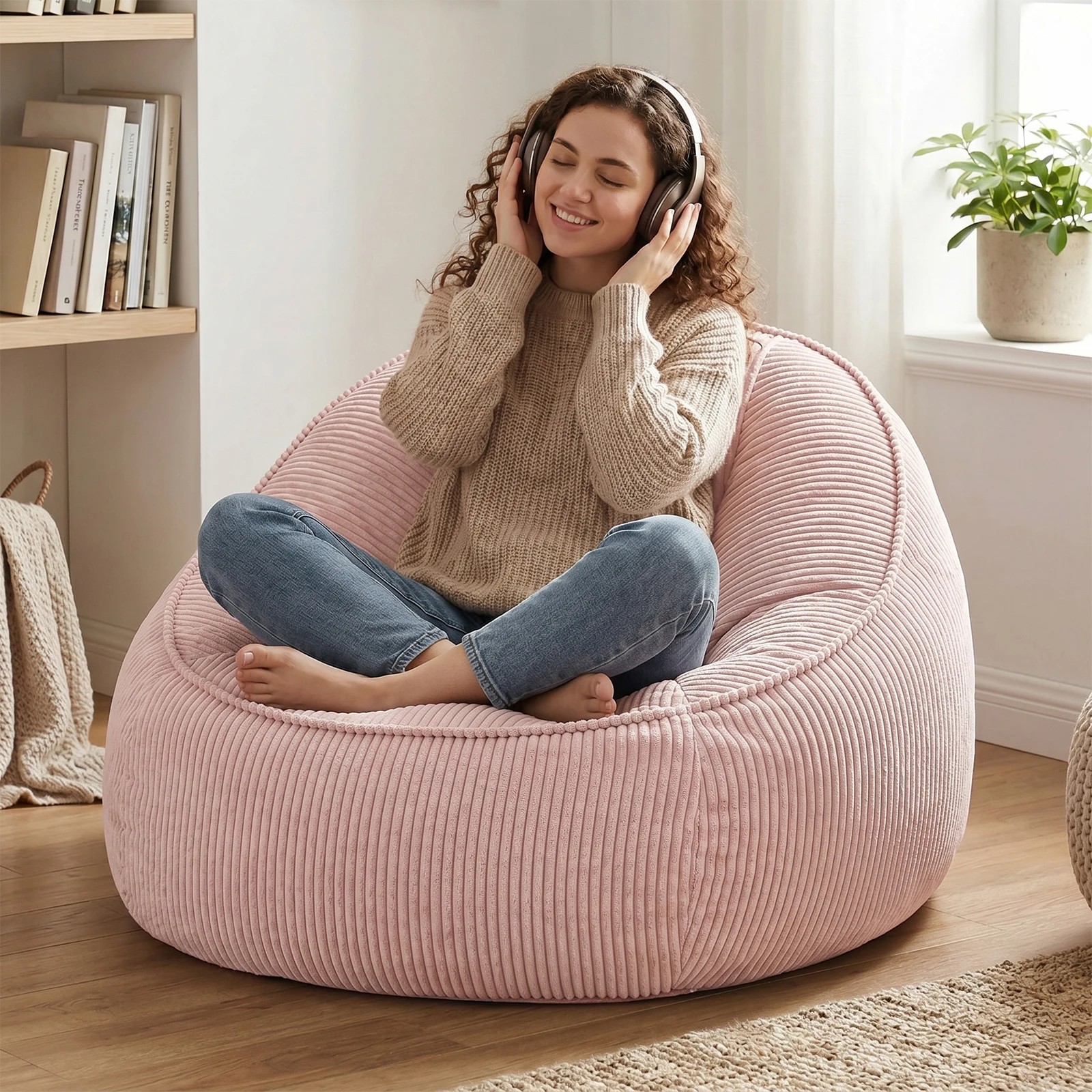 4 Advwin Bean Bag Chair Sofa w/ Handle Adults Teens Corduroy Lazy Floor Sofa - Pink, 4 of 7