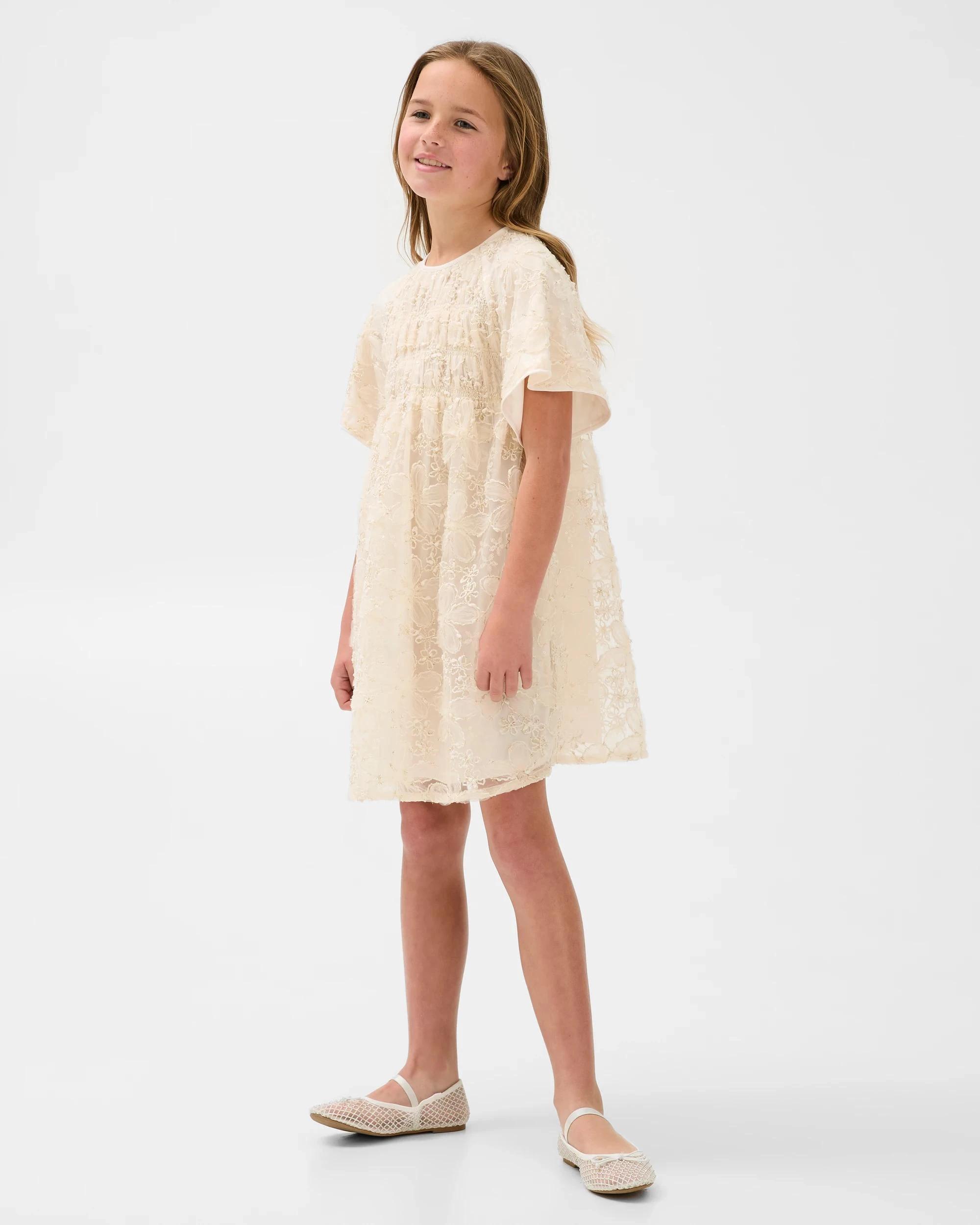 2 Target Kids Floral Woven 3D Dress CREAM, 2 of 6