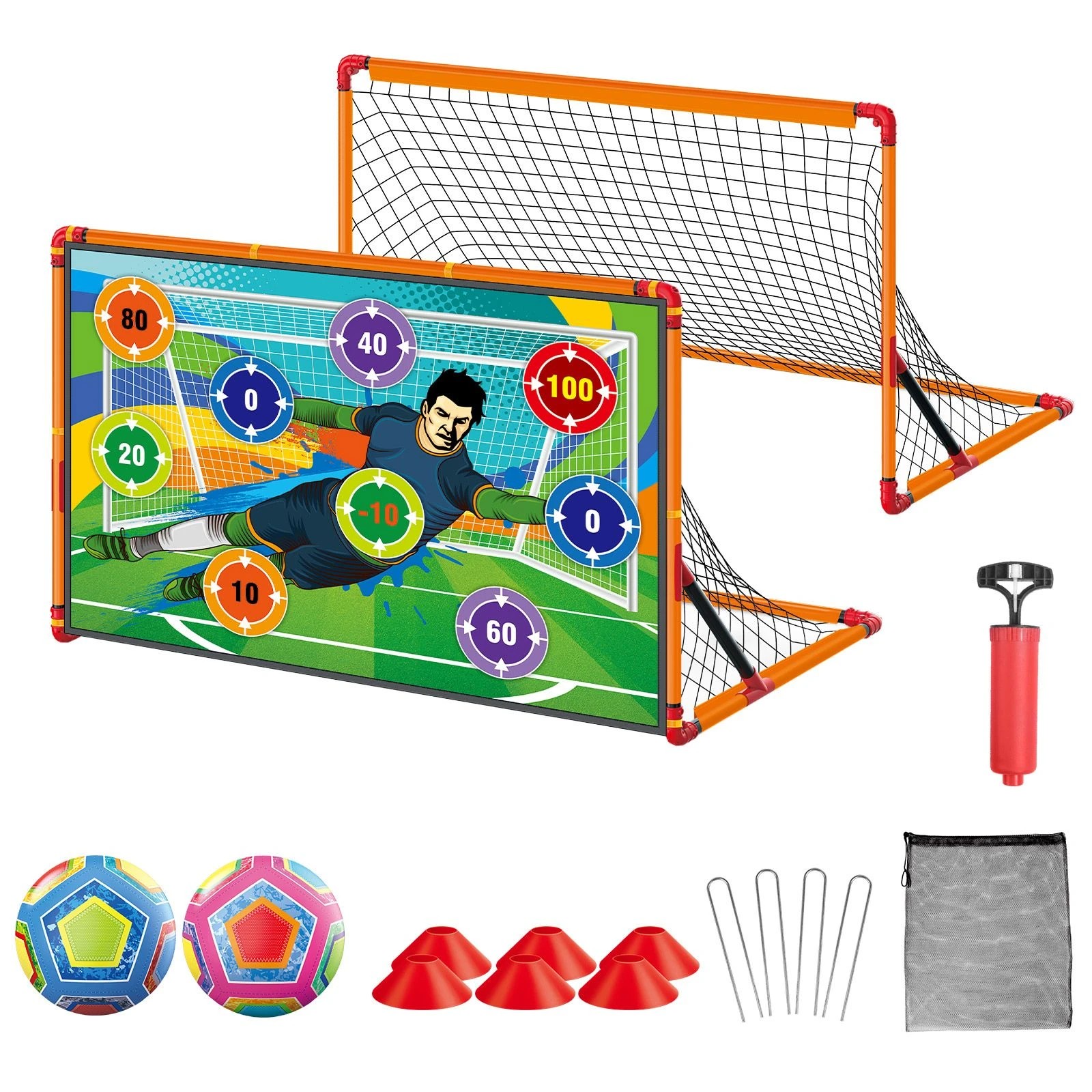4 Ausway Kids Soccer Goal Set Backyard 2 in 1 Football Training Net Folding Posts 137cm, 4 of 7