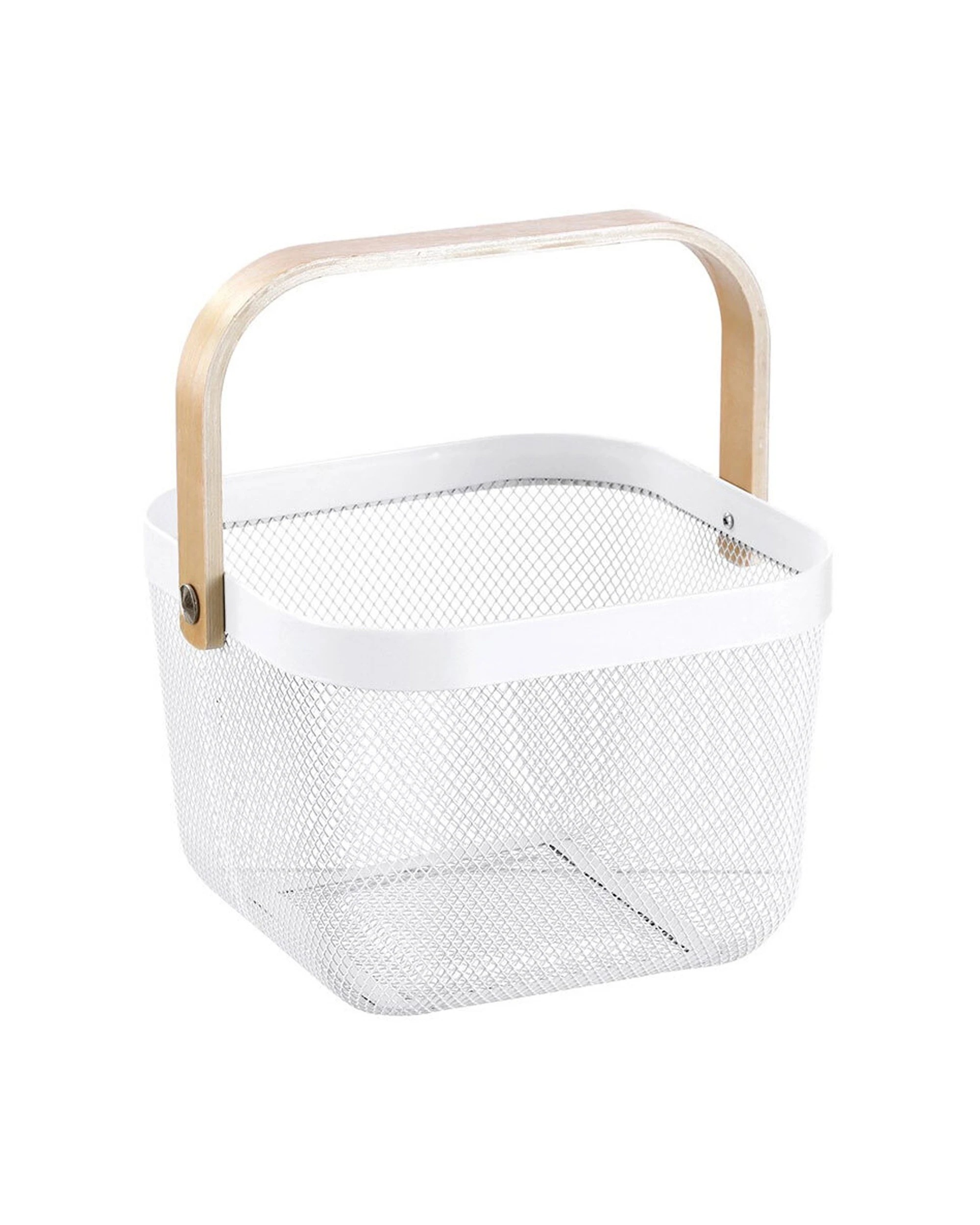 5 Boxsweden 2PK Mesh Storage Basket Birch Wood Handle Durable 25x25x17cm - White, 5 of 5