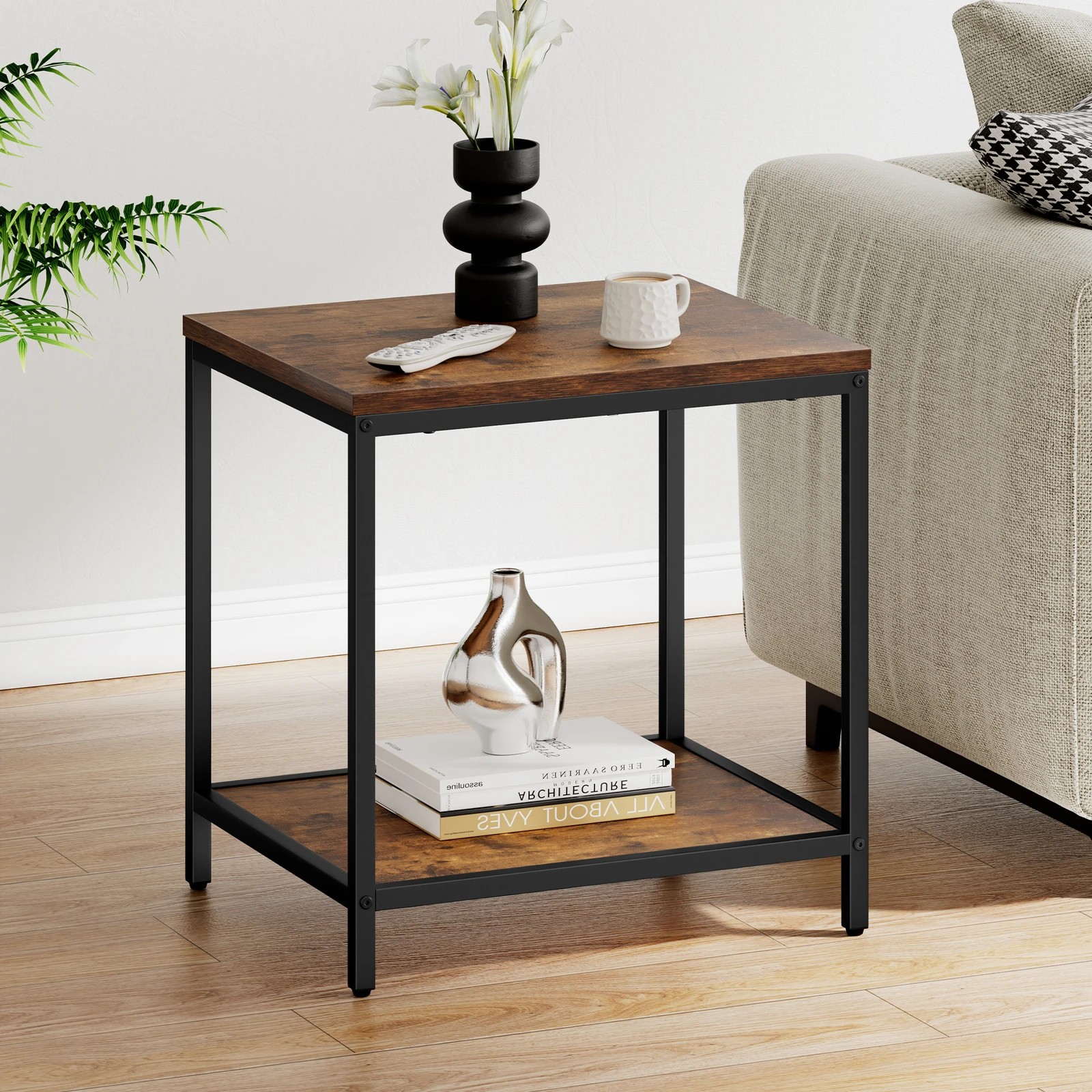 4 Alfordson Coffee Table 2-tier Side Table Industrial - Oak, 4 of 9