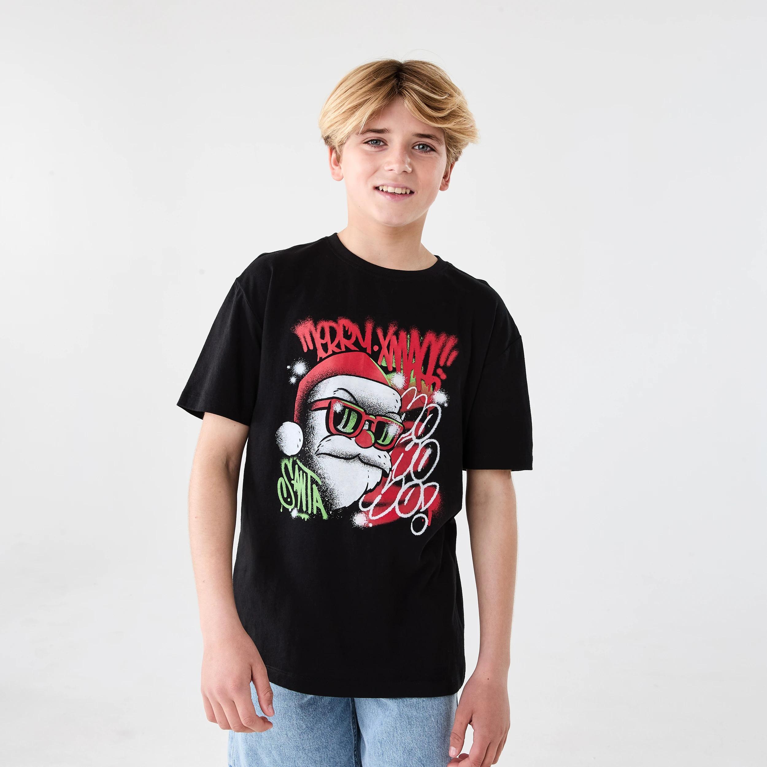 1 Christmas Short Sleeve Print T-shirt Blk Graffi, 1 of 6