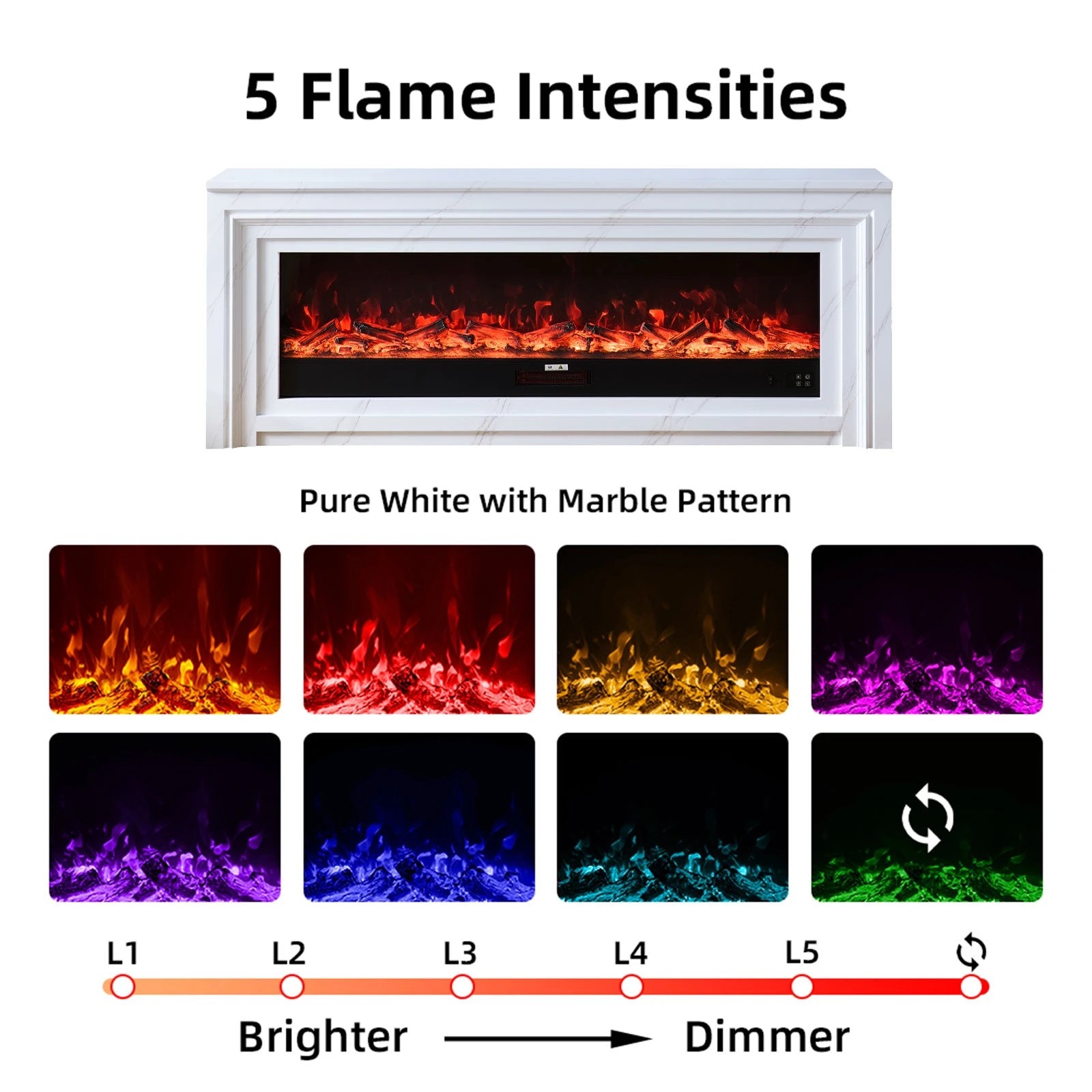 9 Moda Living Valence 60 inch Electric Fireplace with White Mantel Suite - White, 9 of 9