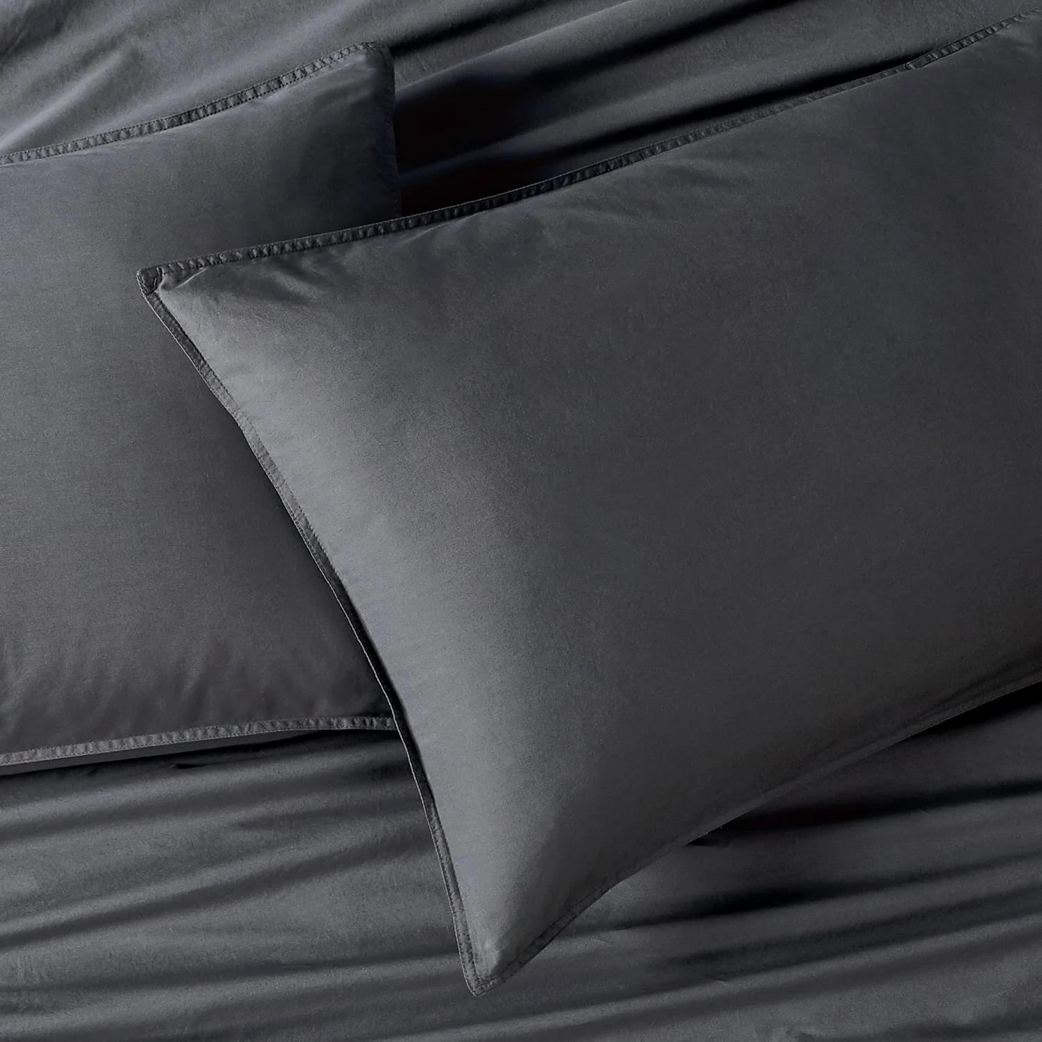 4 Gioia Casa 2-Pack Vintage Washed Cotton Standard Pillowcases Hypoallergenic - Charcoal, 4 of 4