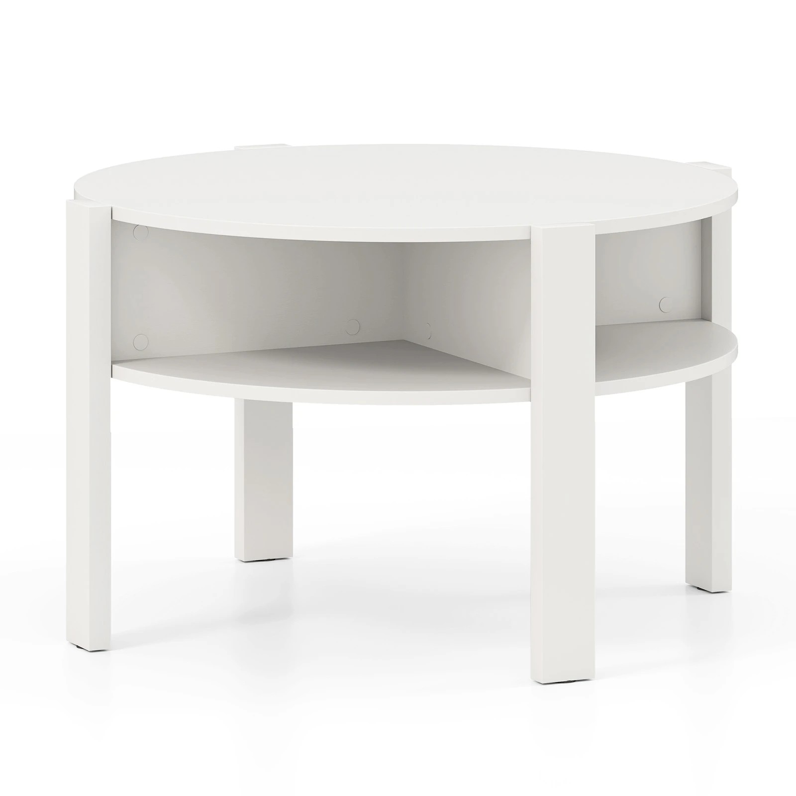 1 Costway 2-Tier Round Coffee Table w/Faux Wooden Top Tea Cocktail Table - White, 1 of 7