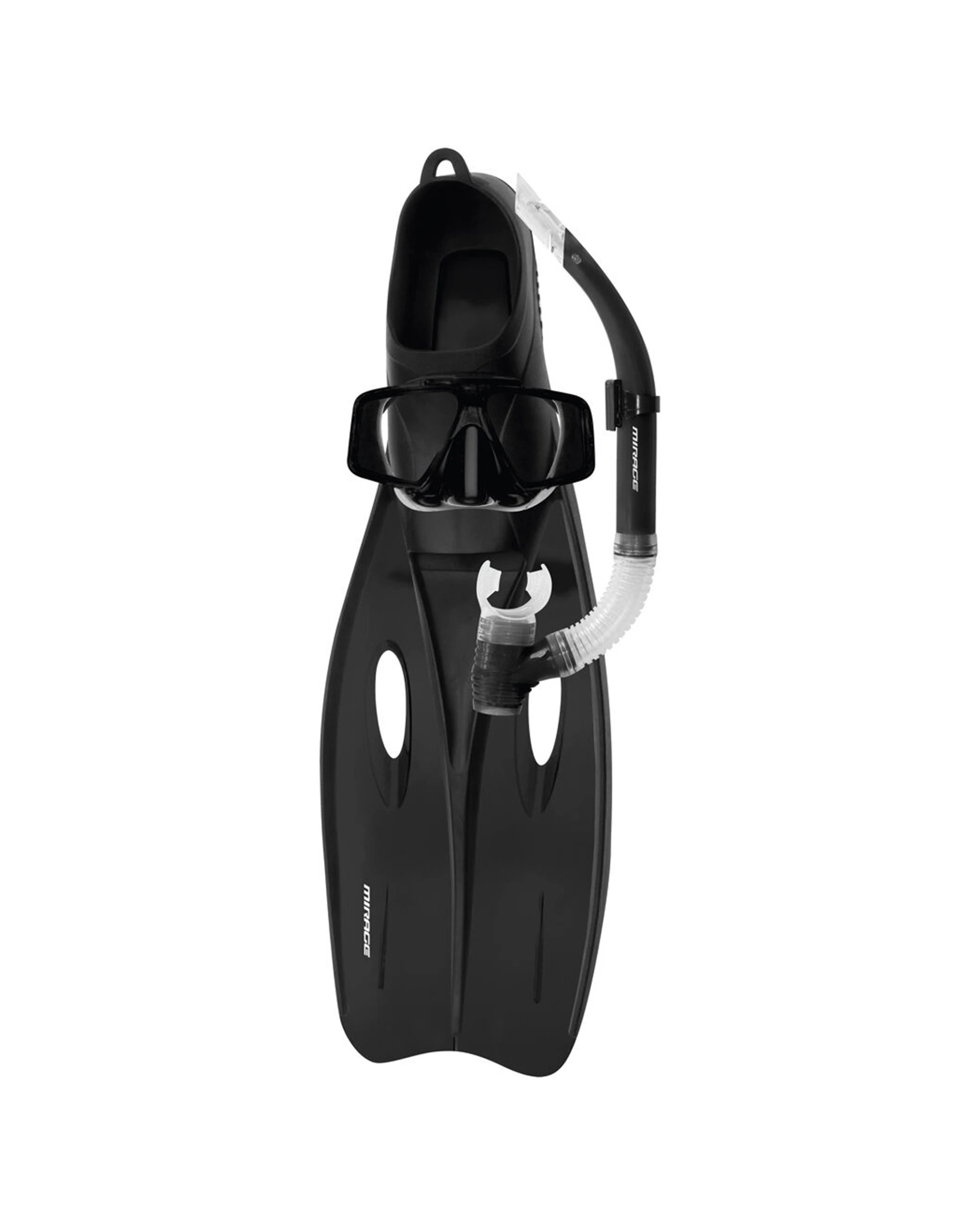1 Mirage 4pc Challenger Snorkelling Mask Snorkel Fins Set XL - Black, 1 of 1