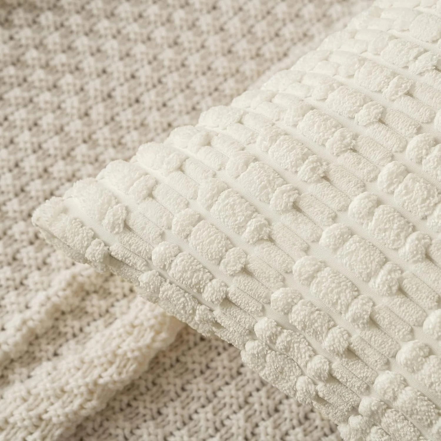2 Gioia Casa 2-Pack Boho Striped Corduroy Cushion Covers 30x50cm - Cream, 2 of 3
