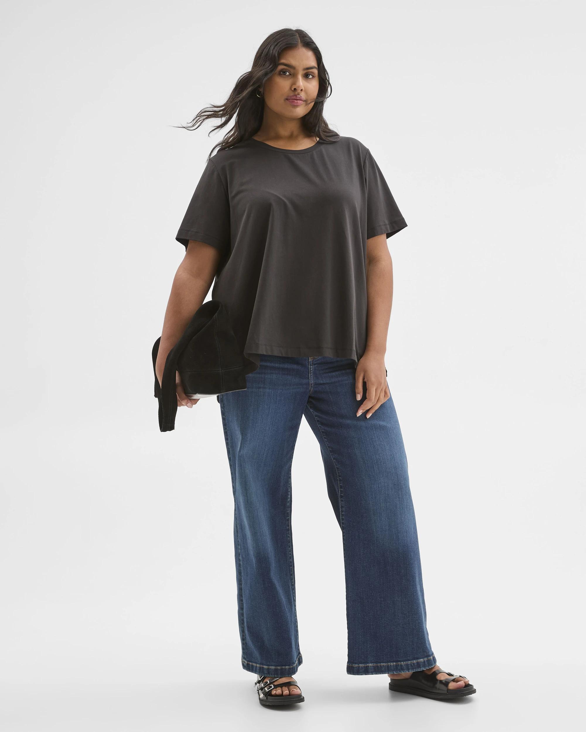 1 Target Curve Plus Size Australian Cotton Blend Knit/Woven Top BLACK, 1 of 5