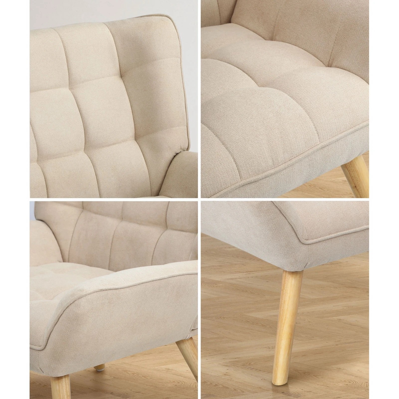 5 Oikiture 2x Armchair Accent Chairs Sofa Lounge Fabric Upholstered Tub - Beige, 5 of 10