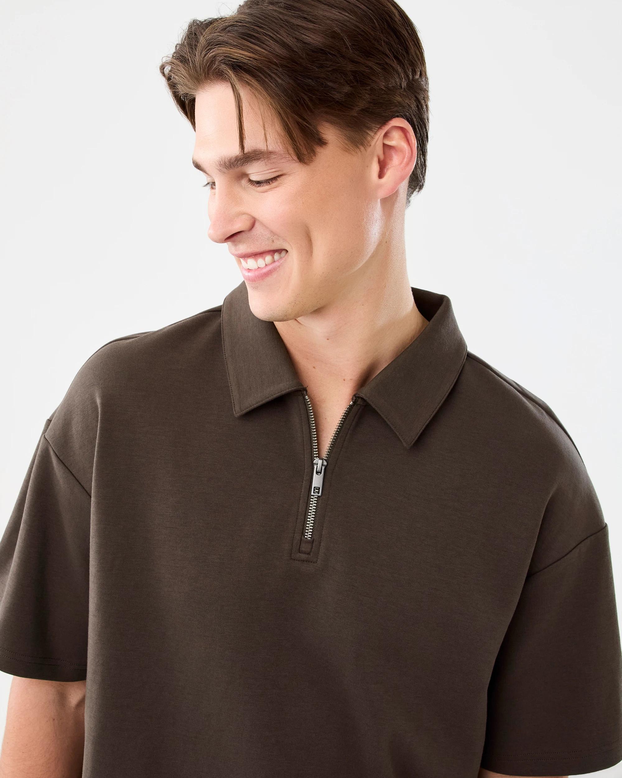 4 1/4 Zip Interlock Polo Shirt Brn Mulch, 4 of 5