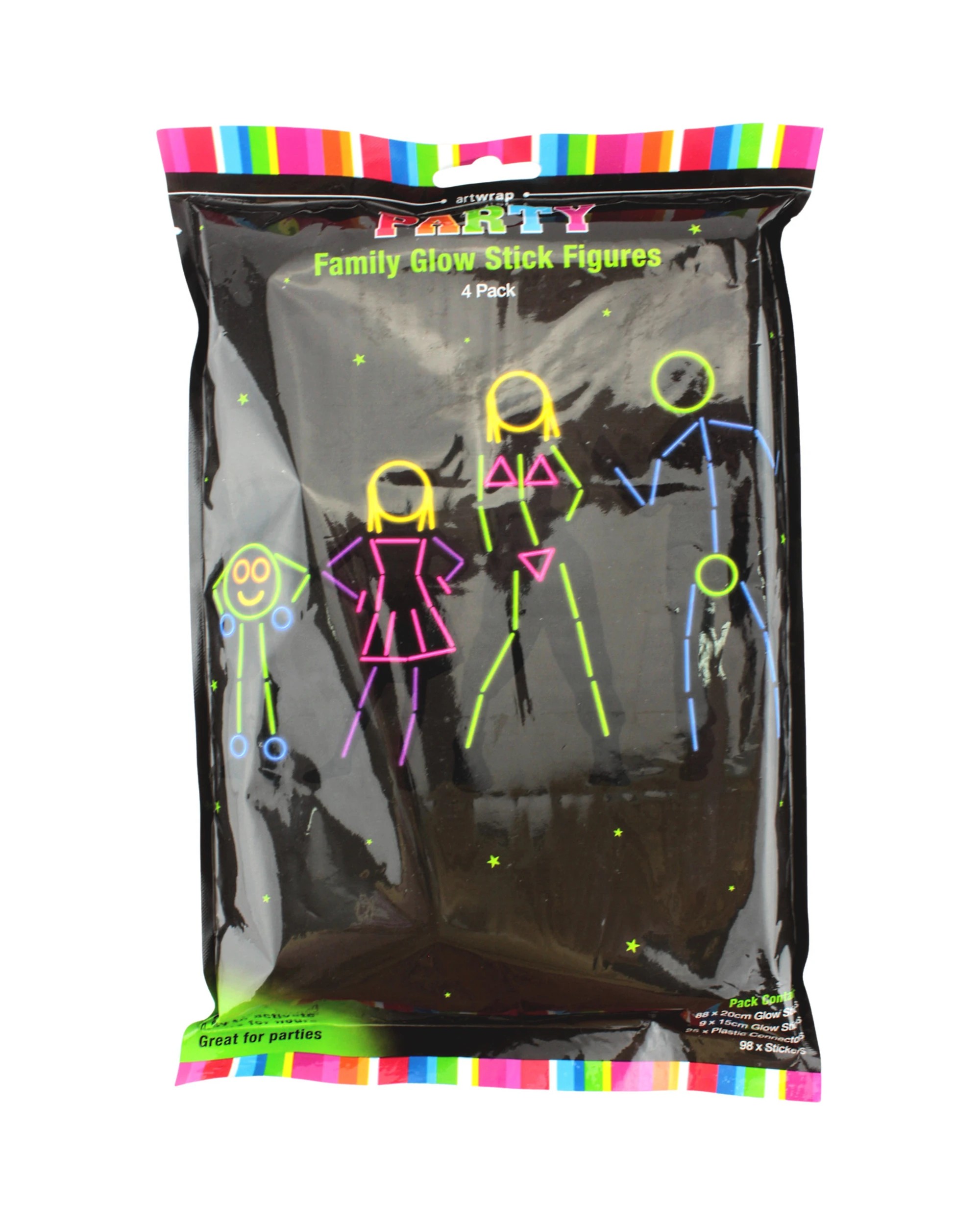 1 Artwrap Family of 4 Glow Stick Figures Costume Kit - One Size - Multi, 1 of 2