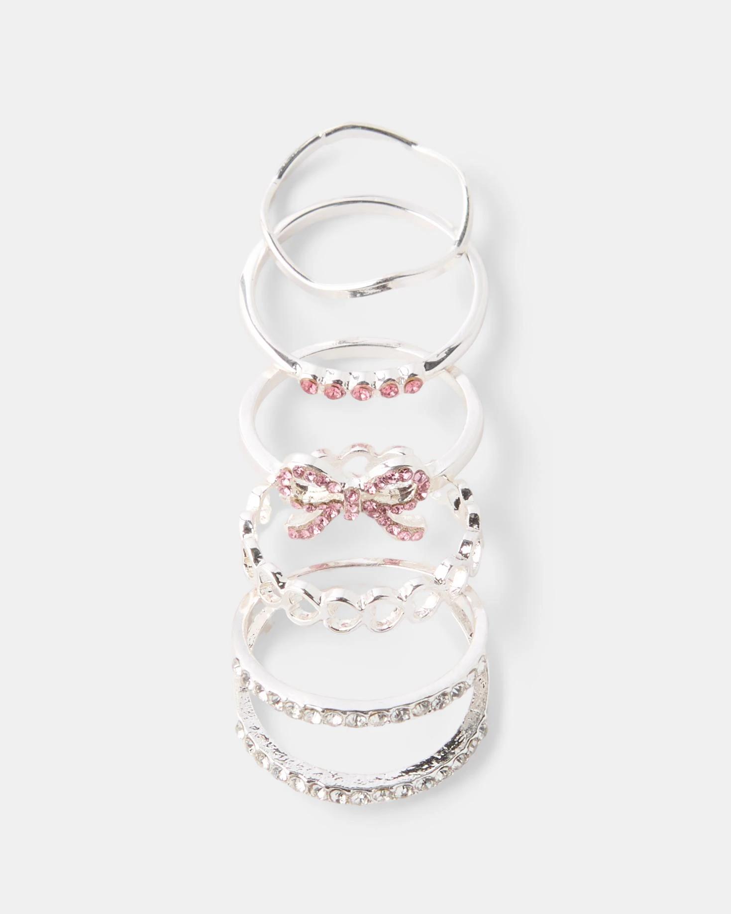 1 5 Pack Bow Rings - Silver Tone Silver, 1 of 4