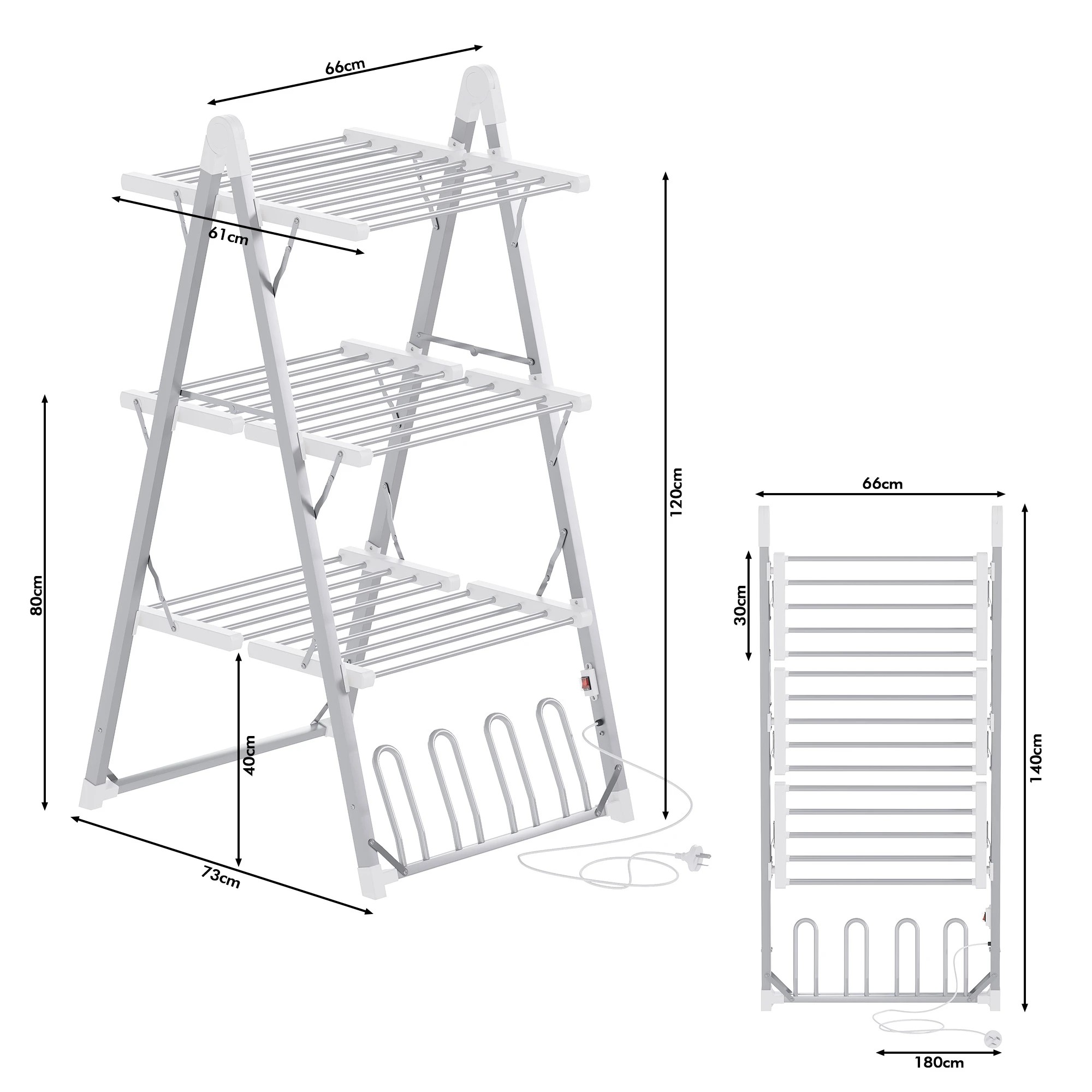 2 Advwin 3 Tier Freestanding Electric Clothes Dryer Heated Rack Towel Rail - Silver, 2 of 7