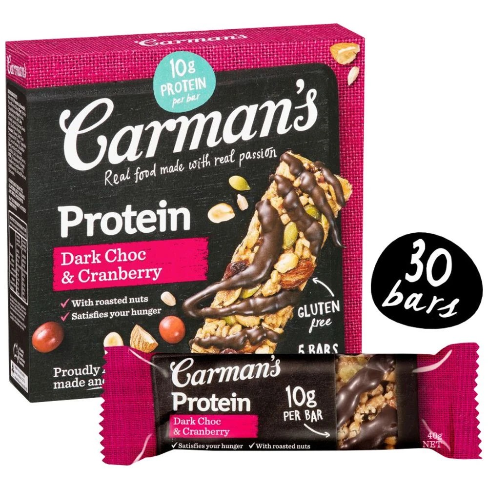 1 Carman's Protein Bar Dark Chocolate and Cranberry 30 Pack, 1 of 3