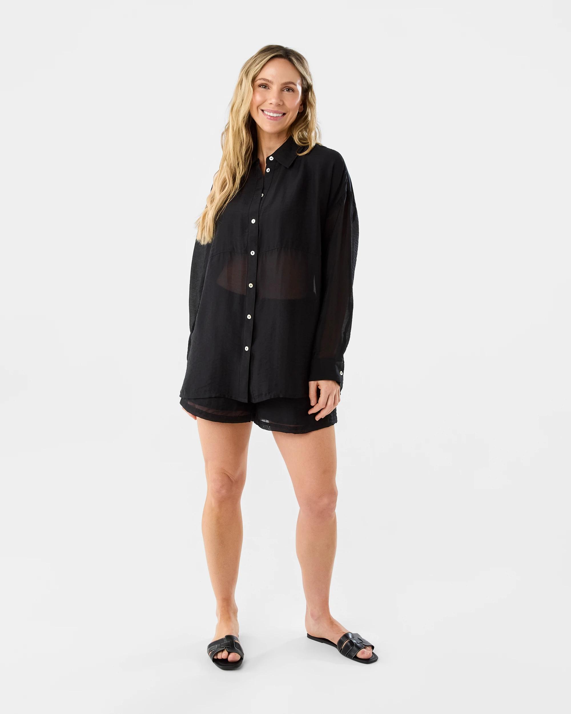 7 Long Sleeve Oversized Sheer Shirt Black, 7 of 7