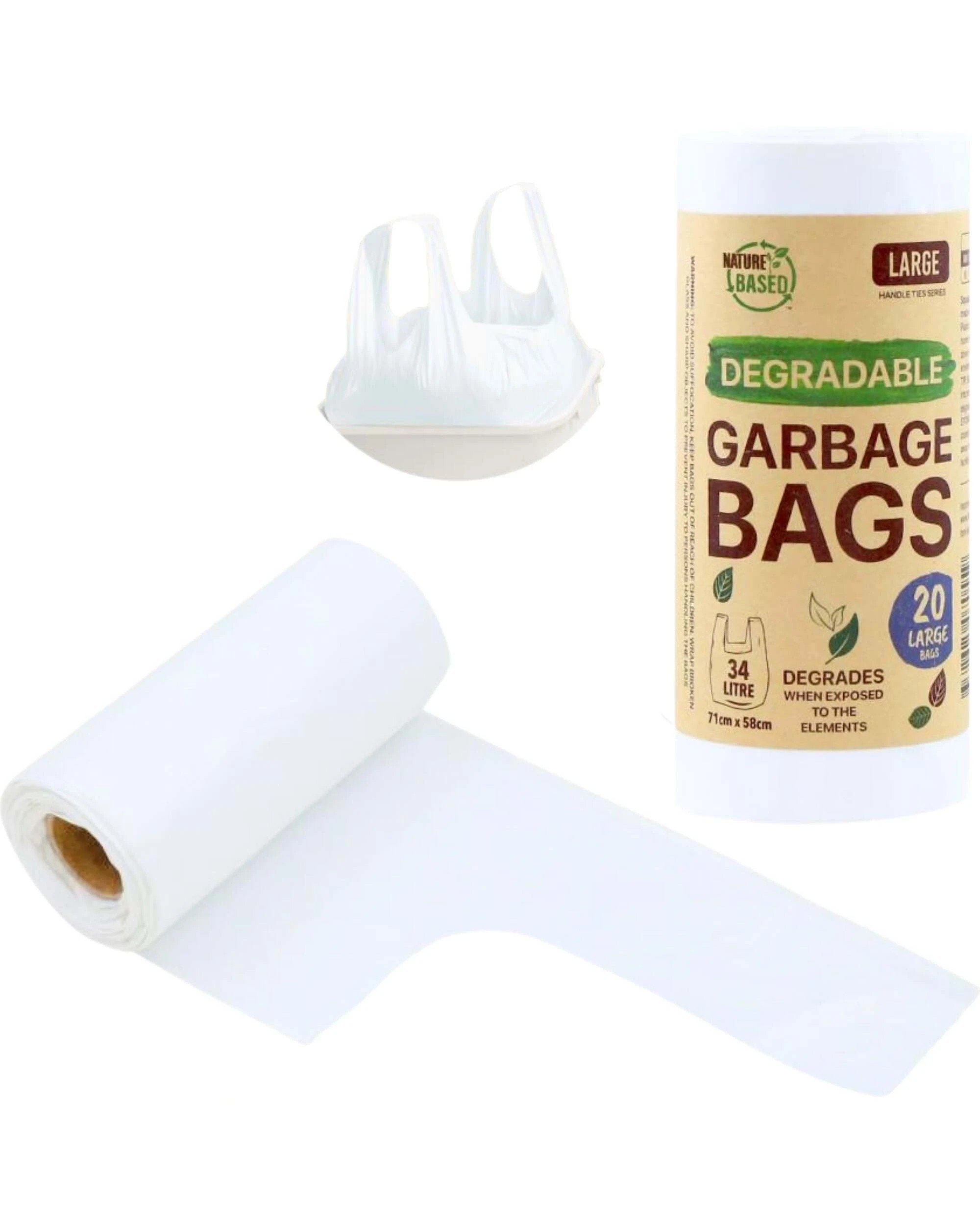 1 Durmaz Large Degradable Garbage Bags 34L Pack of 20 - White, 1 of 2