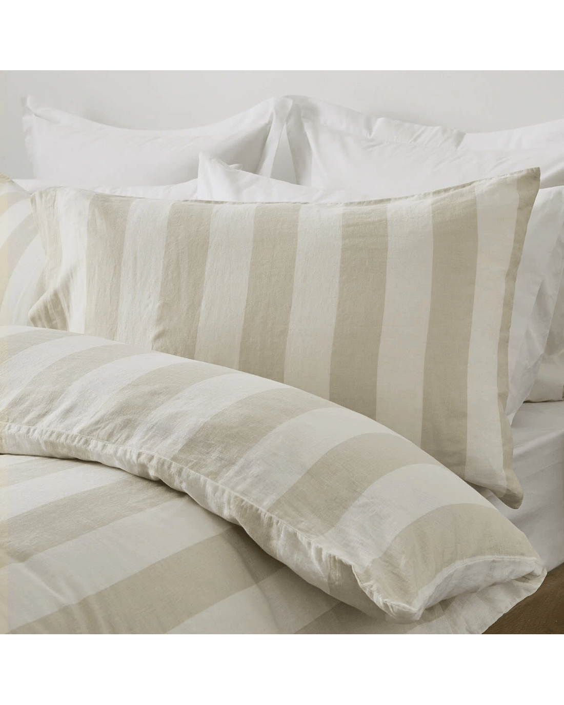 2 Stripe Linen Cotton Quilt Cover Set - Queen Bed, Natural, 2 of 7