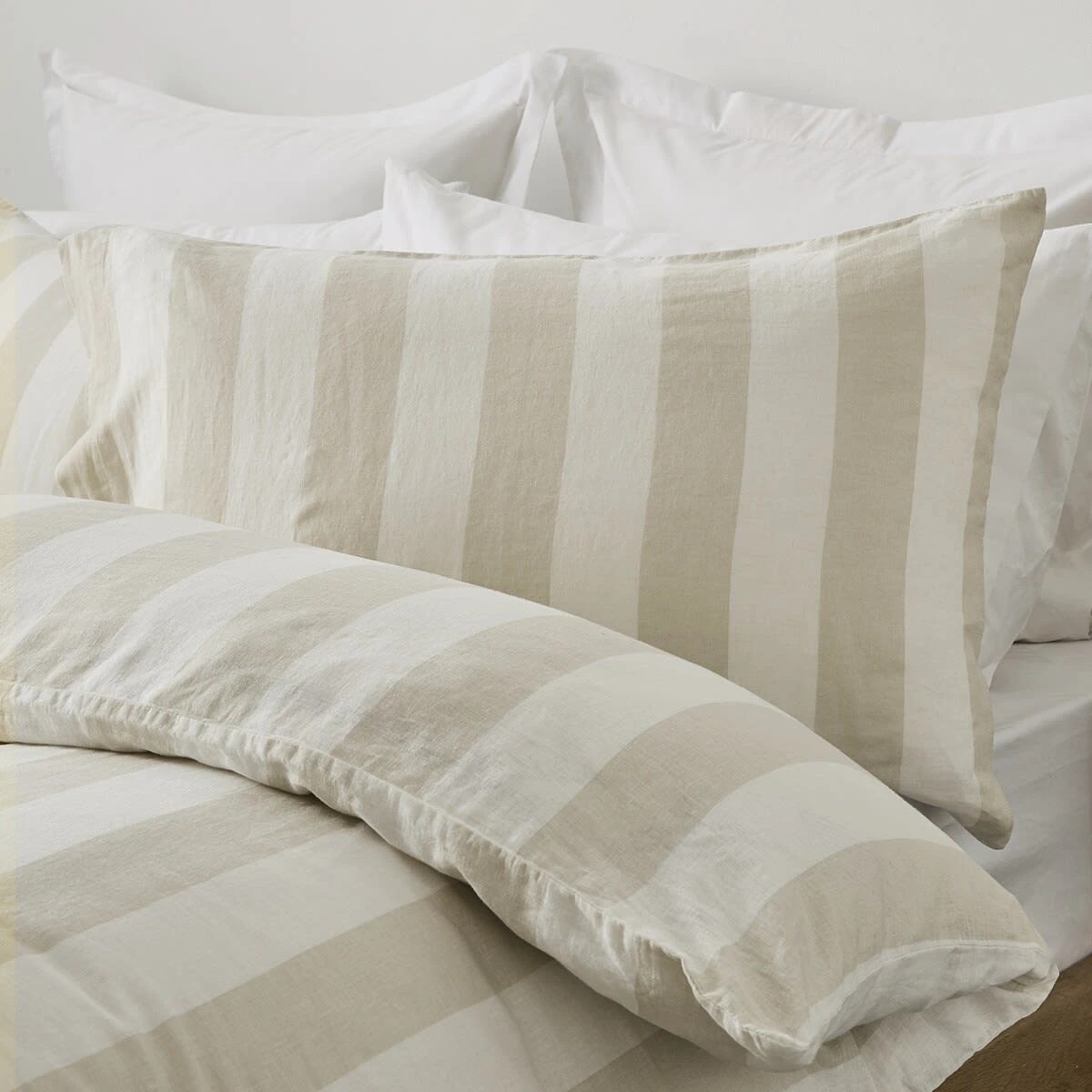 2 Stripe Linen Cotton Quilt Cover Set - Queen Bed, Natural, 2 of 7