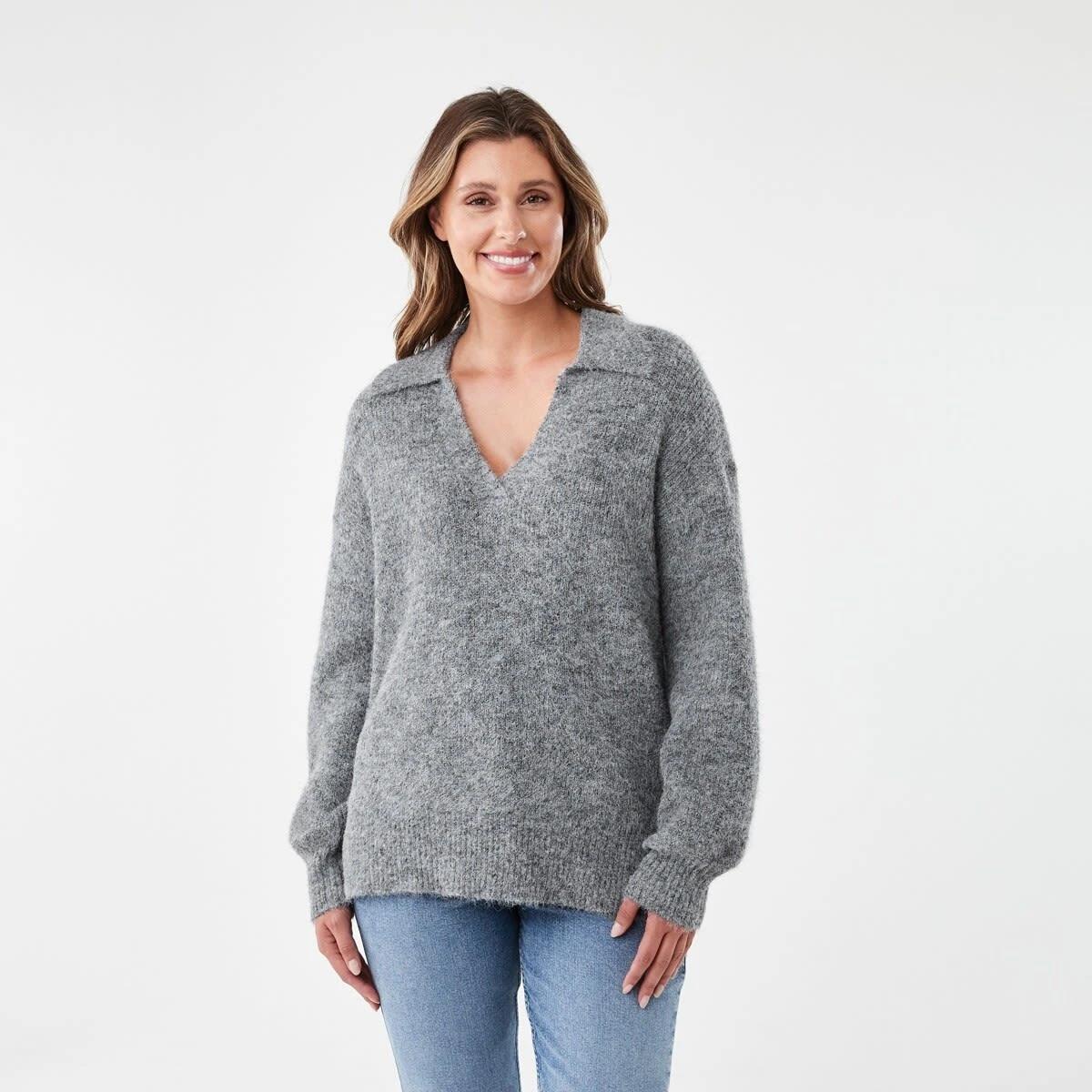 1 Fluffy Knit Polo Jumper Gry Chmrle, 1 of 6