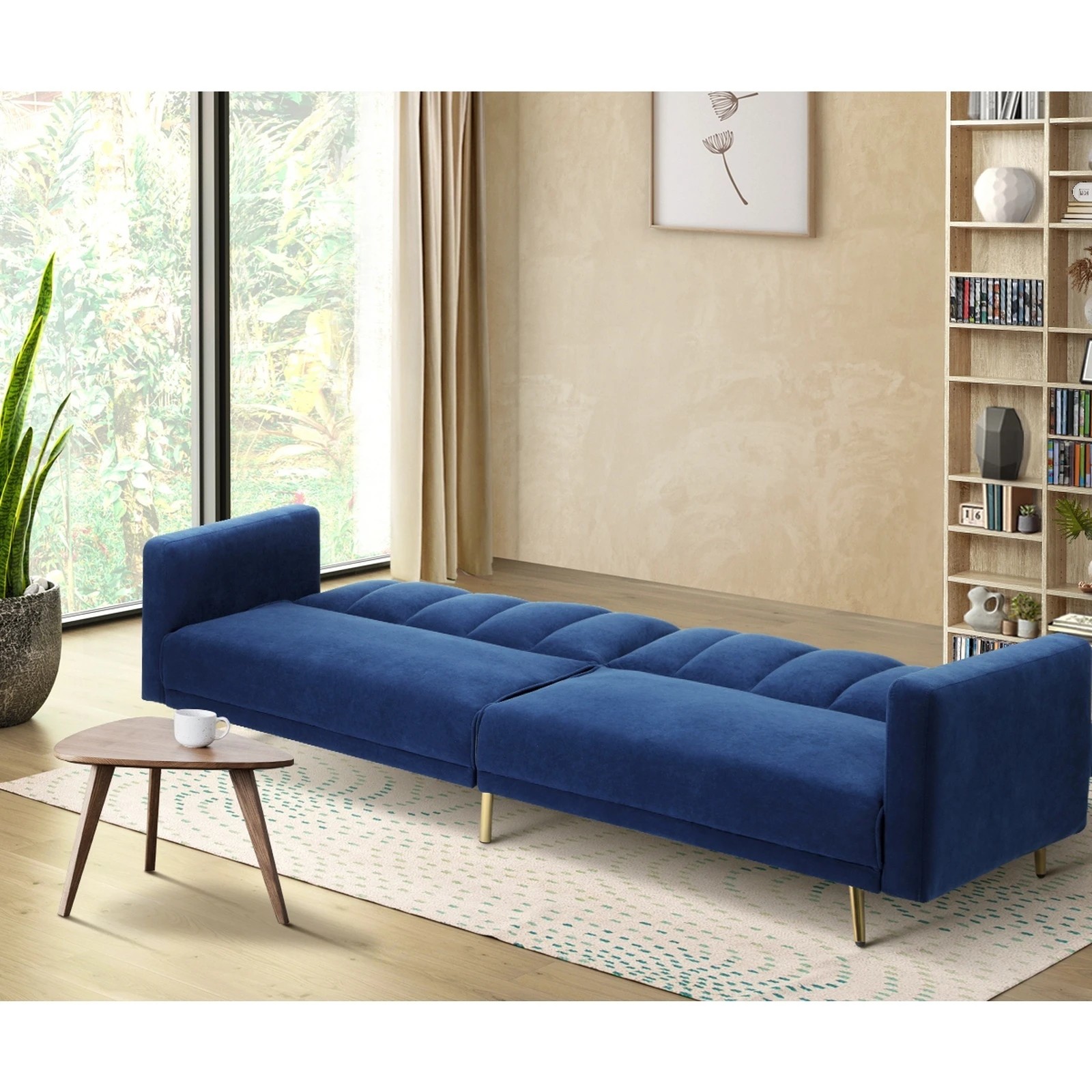 3 Oikiture Sofa Bed 3-seater Recliner Convertible Lounge Couch Sofabed Velvet
 - Blue, 3 of 10