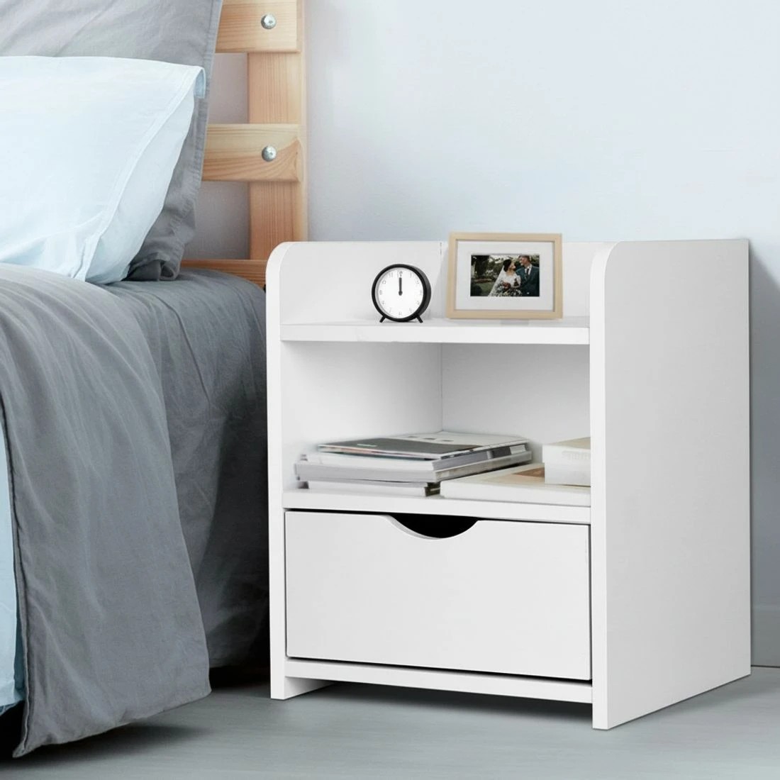 8 Artiss Bedside Table 1 Drawer with Shelf FARA - White, 8 of 9