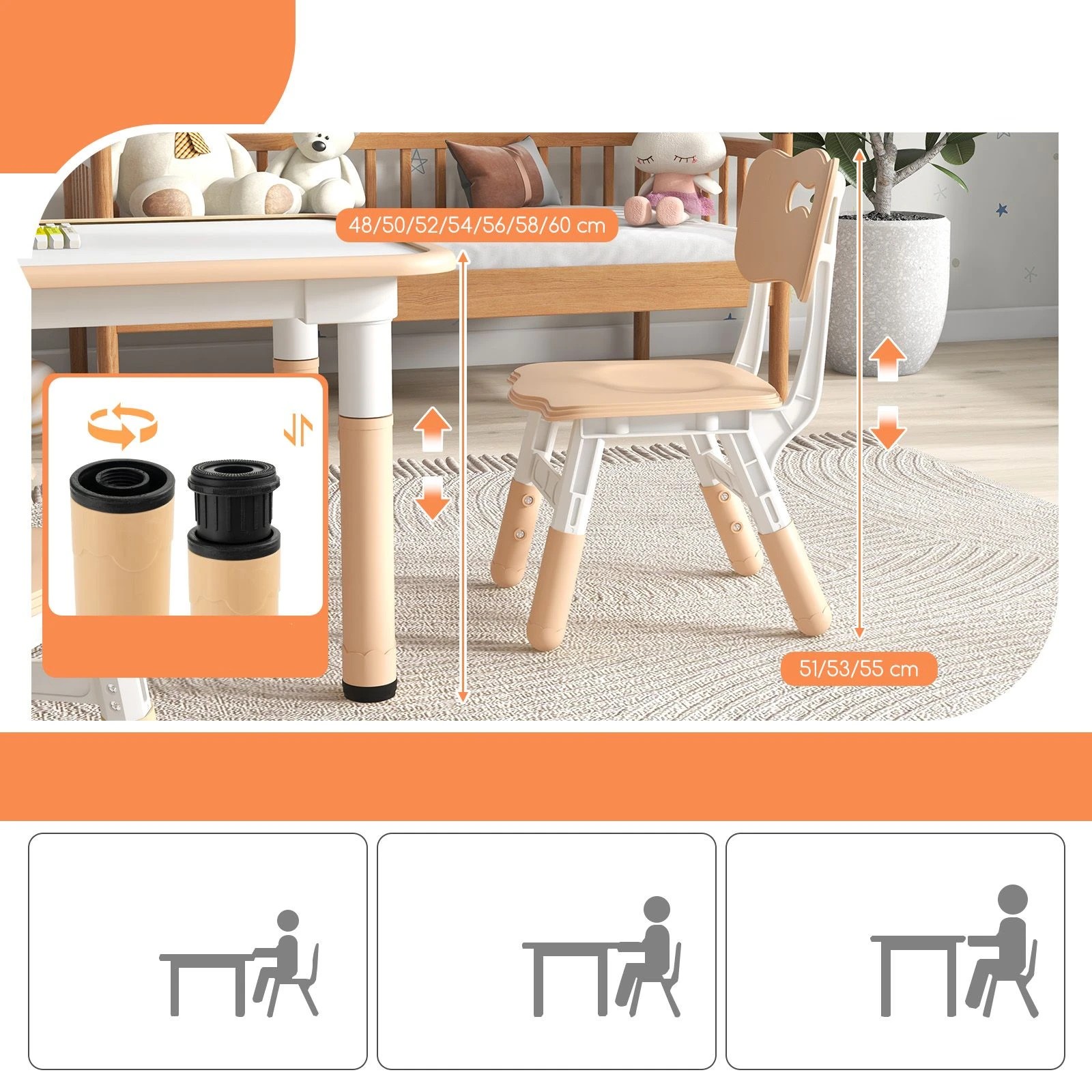4 Costway Kids Table & 4 Chairs Height Adjustable Graffiti Desk, 4 of 6