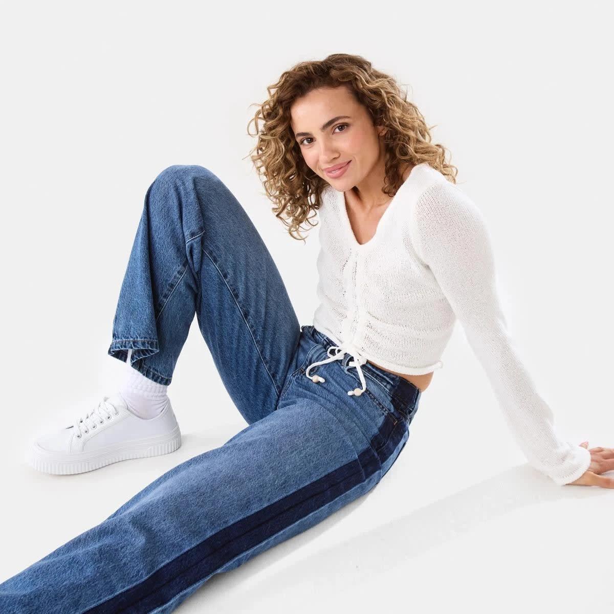 9 Side Stripe Wide Leg Jeans MID WASH, 9 of 10