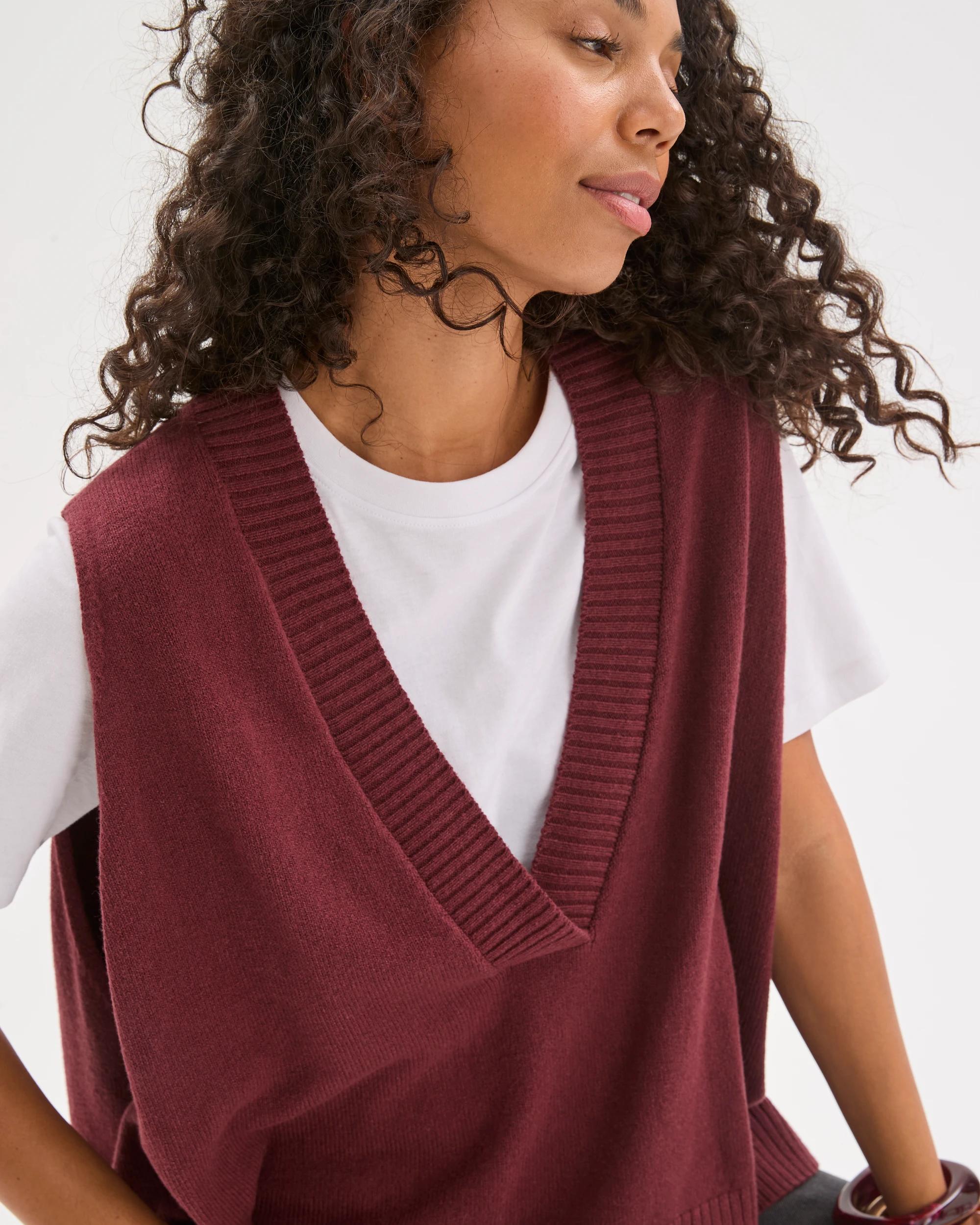 4 Target Woman Australian Cotton Blend Deep V-Neck Oversized Knit Vest BURGUNDY, 4 of 7