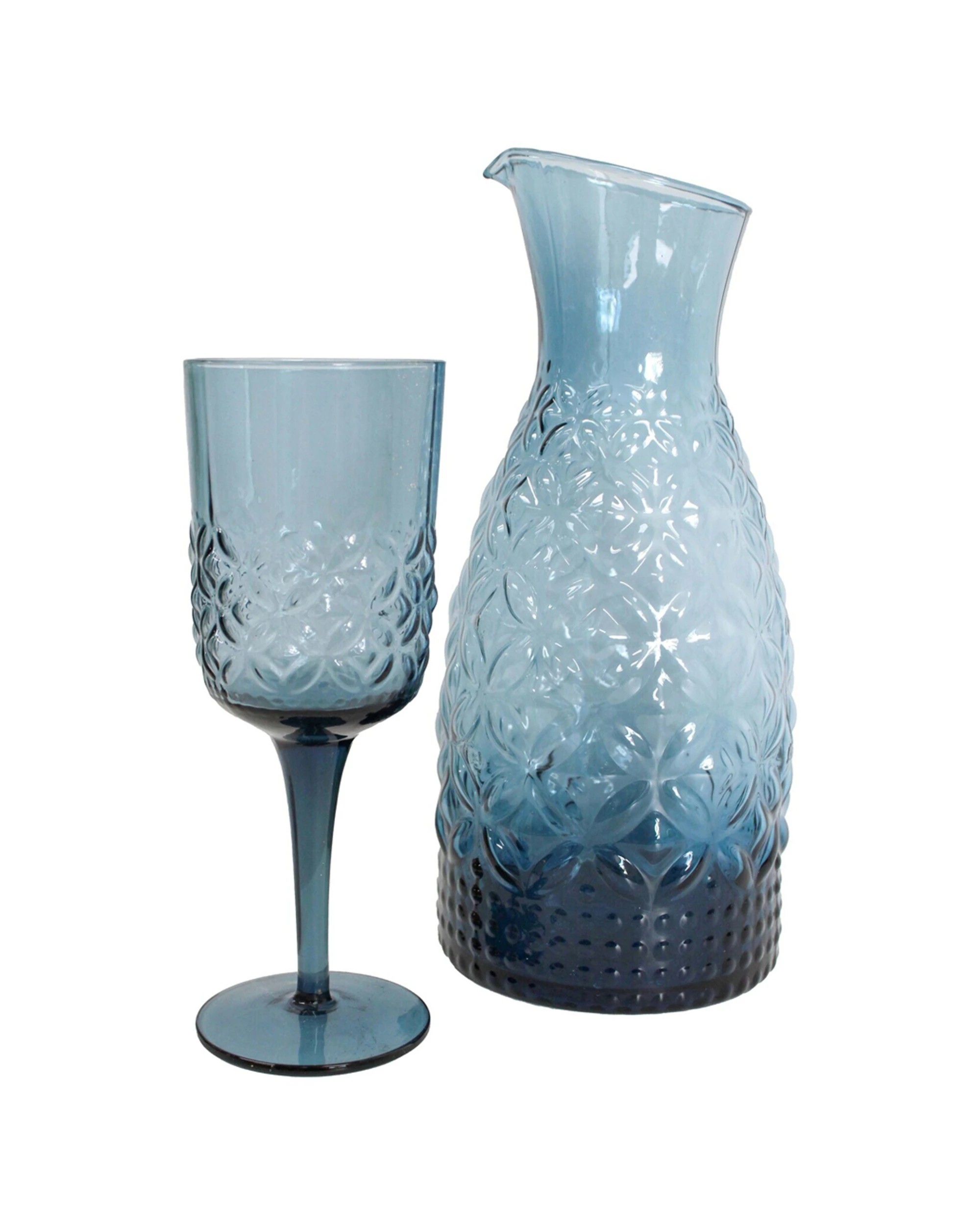 3 LVD Stemmed 19cm Wine Cocktail Glass Drinking Cup Vintage Embossed Texture - Blue, 3 of 3