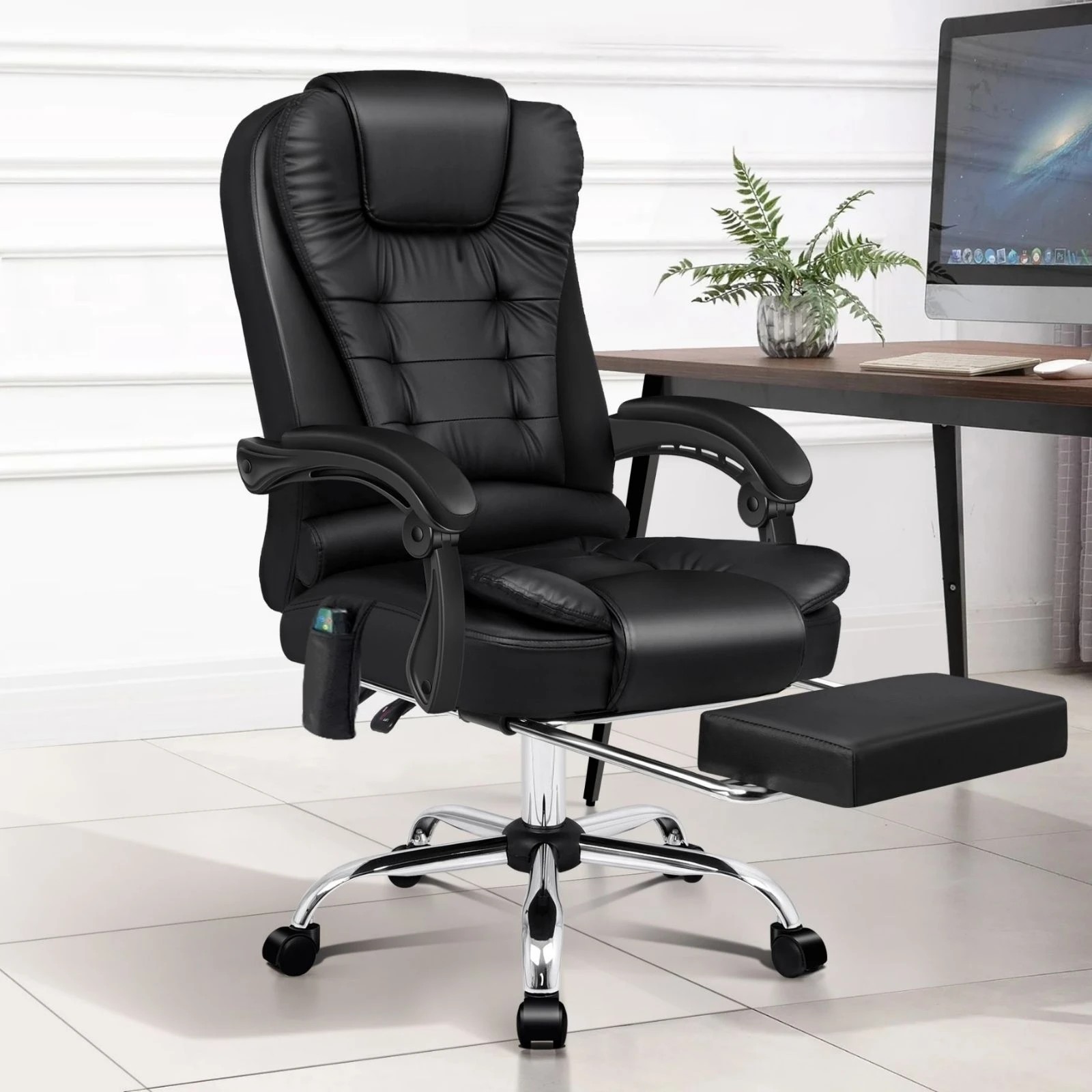 2 Alfordson Massage Office Chair Heated Seat Executive Gaming Racer PU Leather - Black, 2 of 10