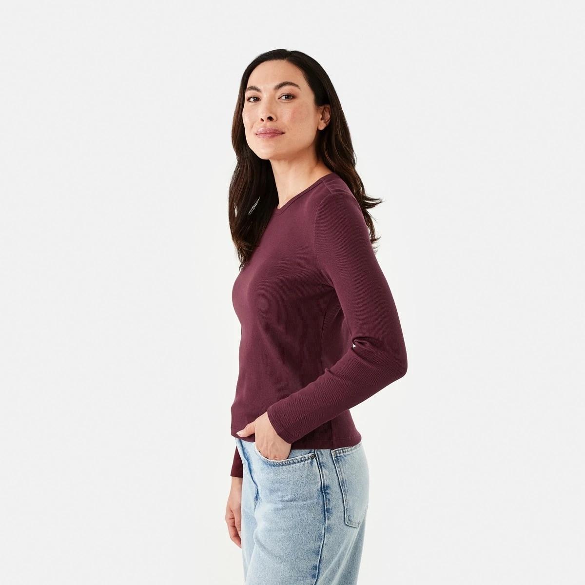 3 Long Sleeve Rib Crew T-shirt Burgundy, 3 of 6
