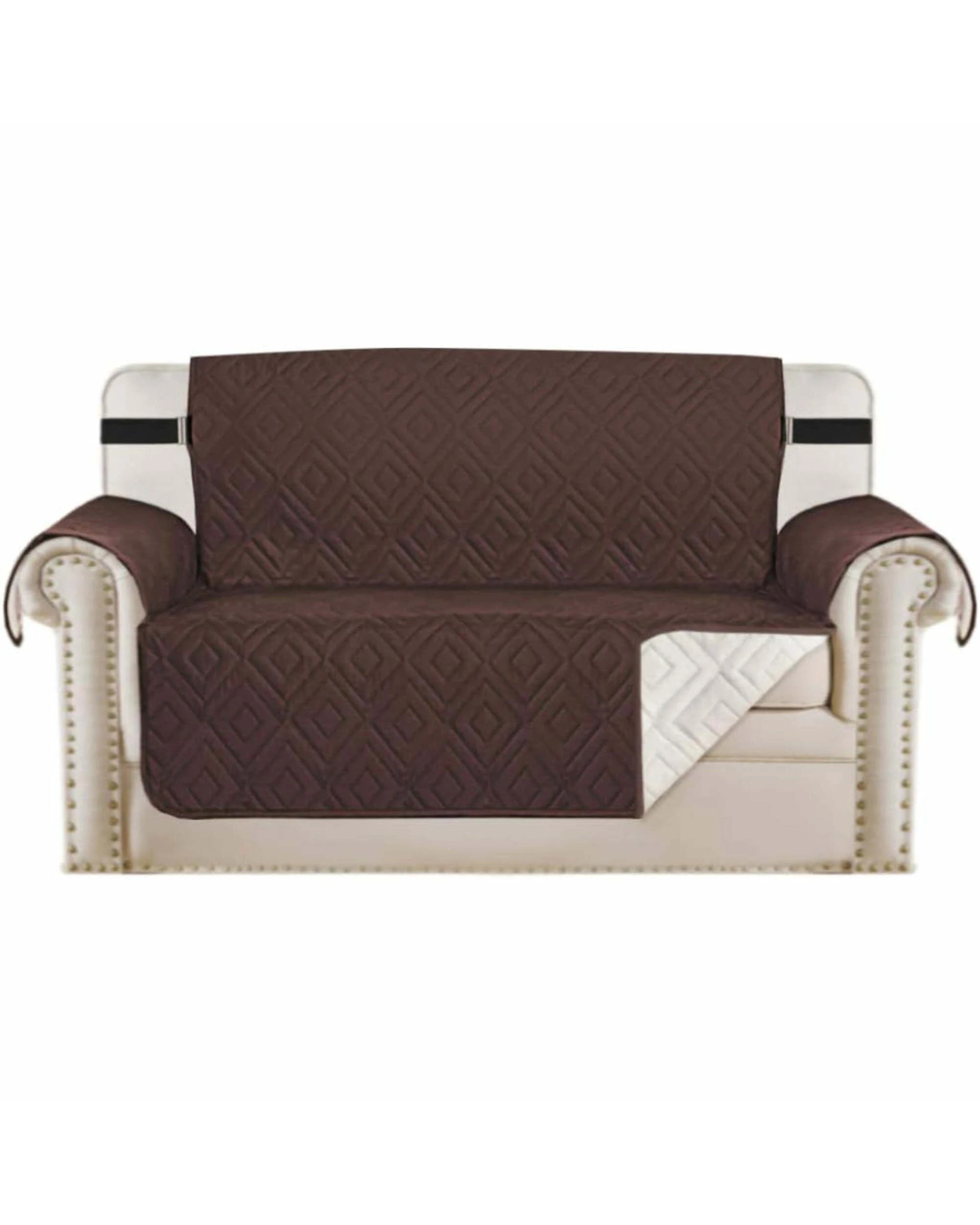 1 Smarcute 2 Seater Reversible Non-Slip Sofa Cushion with Straps - Brown, 1 of 5