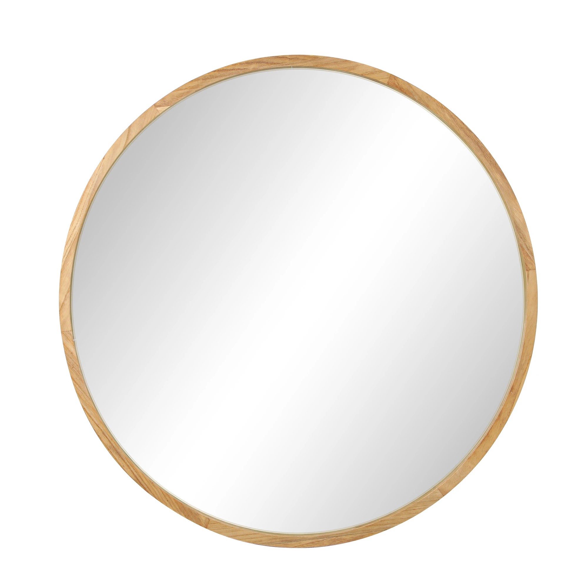 7 Oikiture Wall Mirrors Round Makeup Mirror Vanity Home Decor 50cm Wooden
 - Natural, 7 of 9