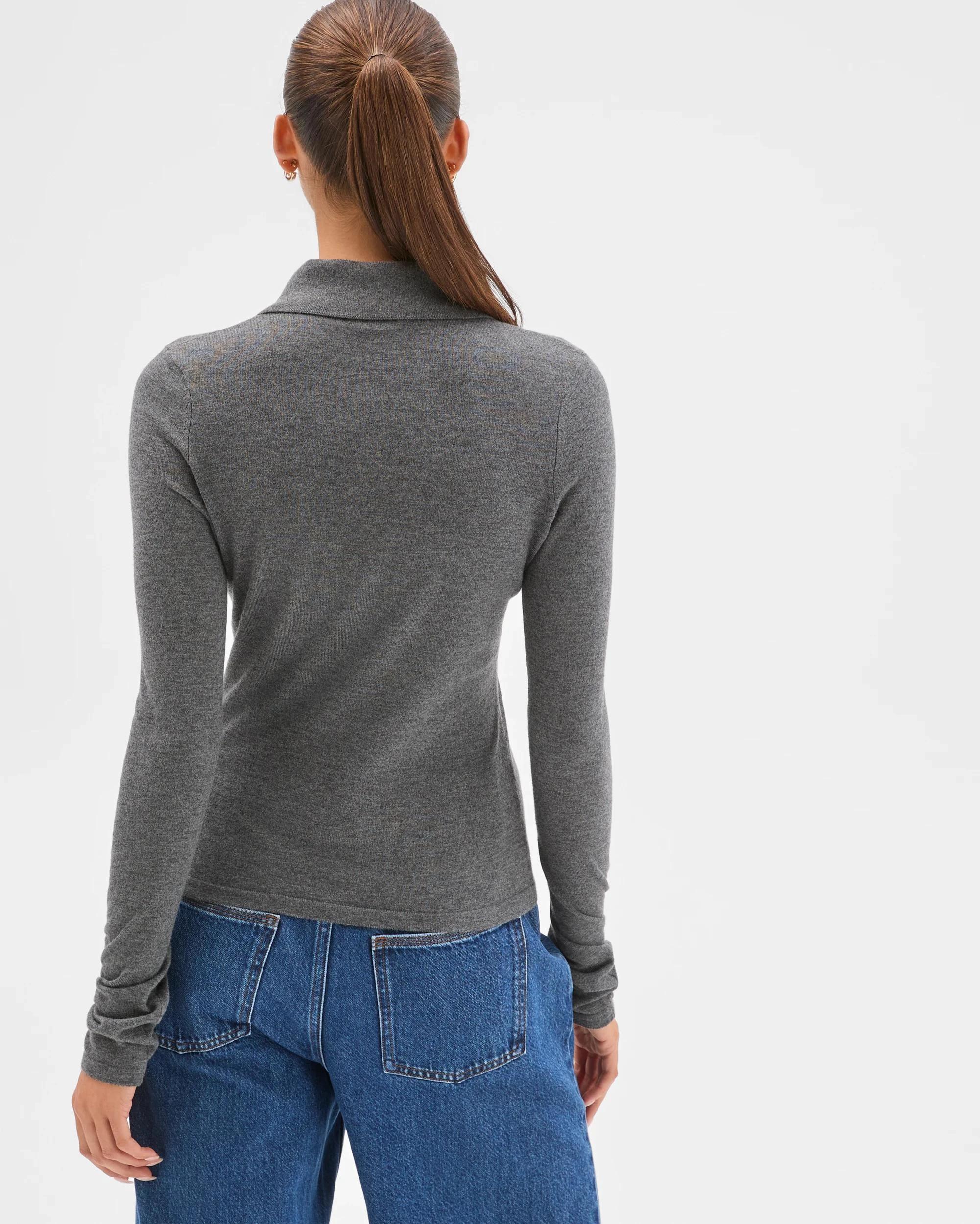 4 Lily Loves Long Sleeve Knit Polo Top GRAPHITE MARLE, 4 of 7