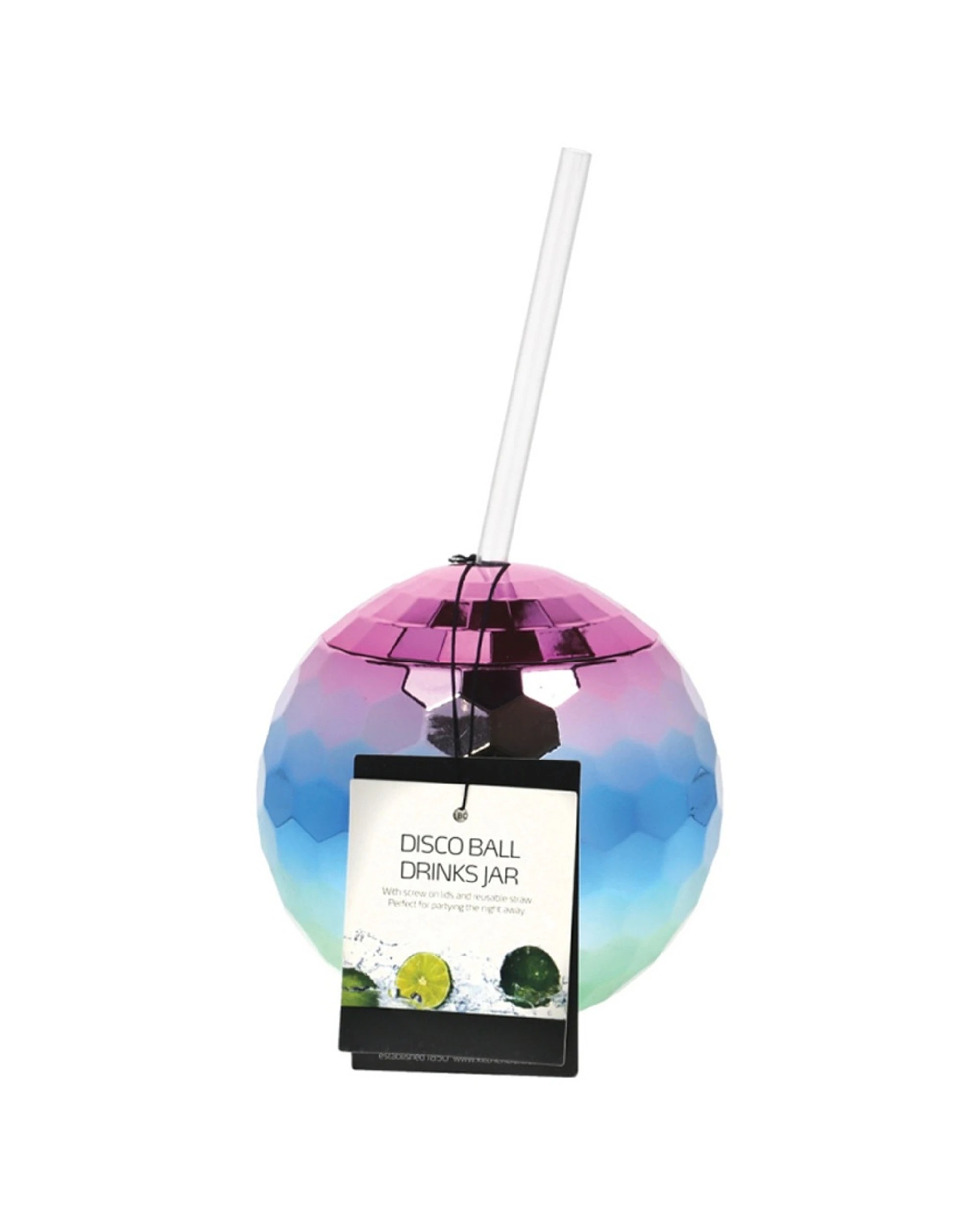 2 BarCraft Novelty Disco Ball Cocktail Drinking Cup With Screw-On Lid 560ml - Multi, 2 of 6