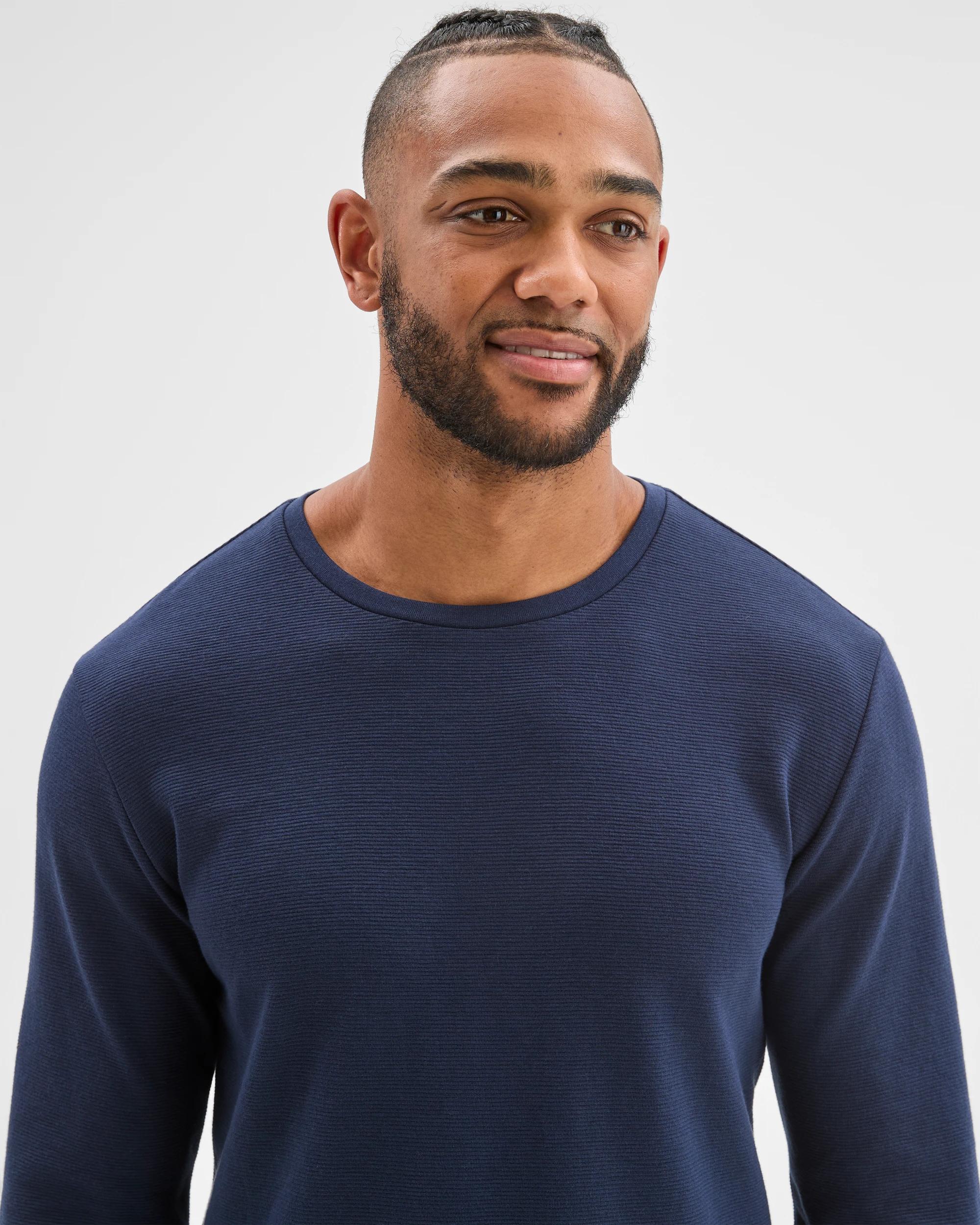 1 Maxx Australian Cotton Blend Ottoman Long Sleeve Sleep T-Shirt NAVY, 1 of 5
