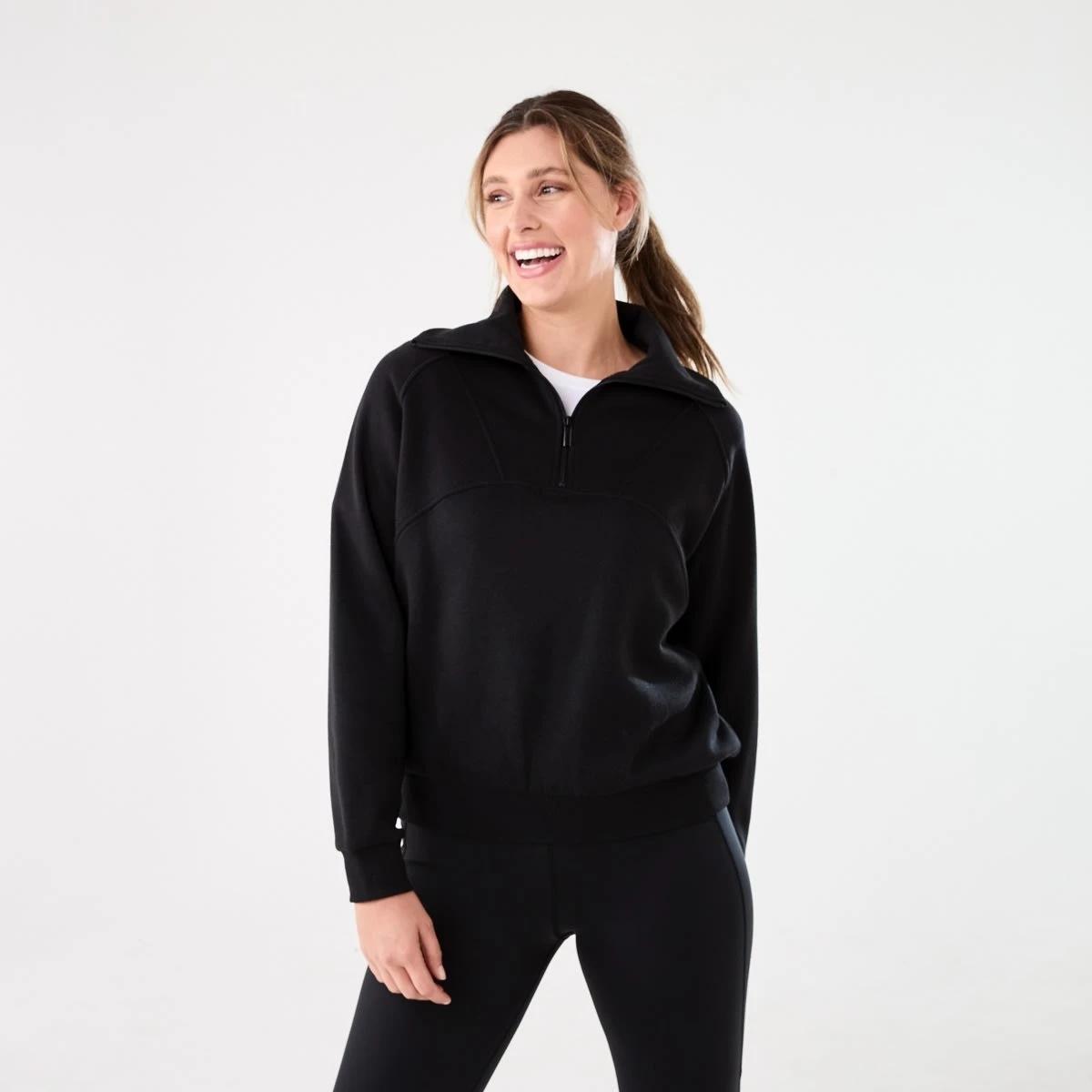 1 Active Womens Fleece 1/2 Zip Jumper BLACK, 1 of 6