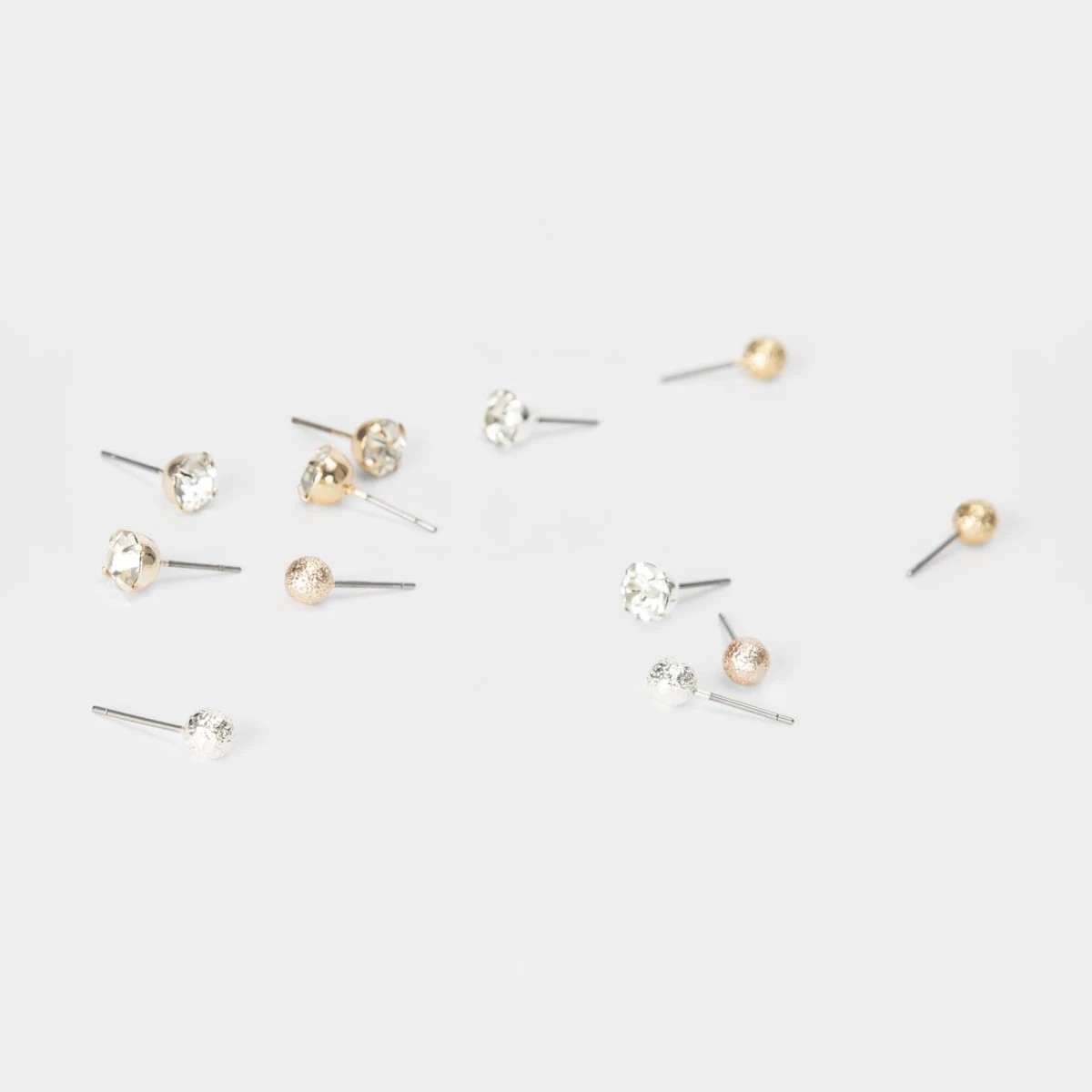 3 6 Pack Diamante and Beaten Stud Earrings, 3 of 5