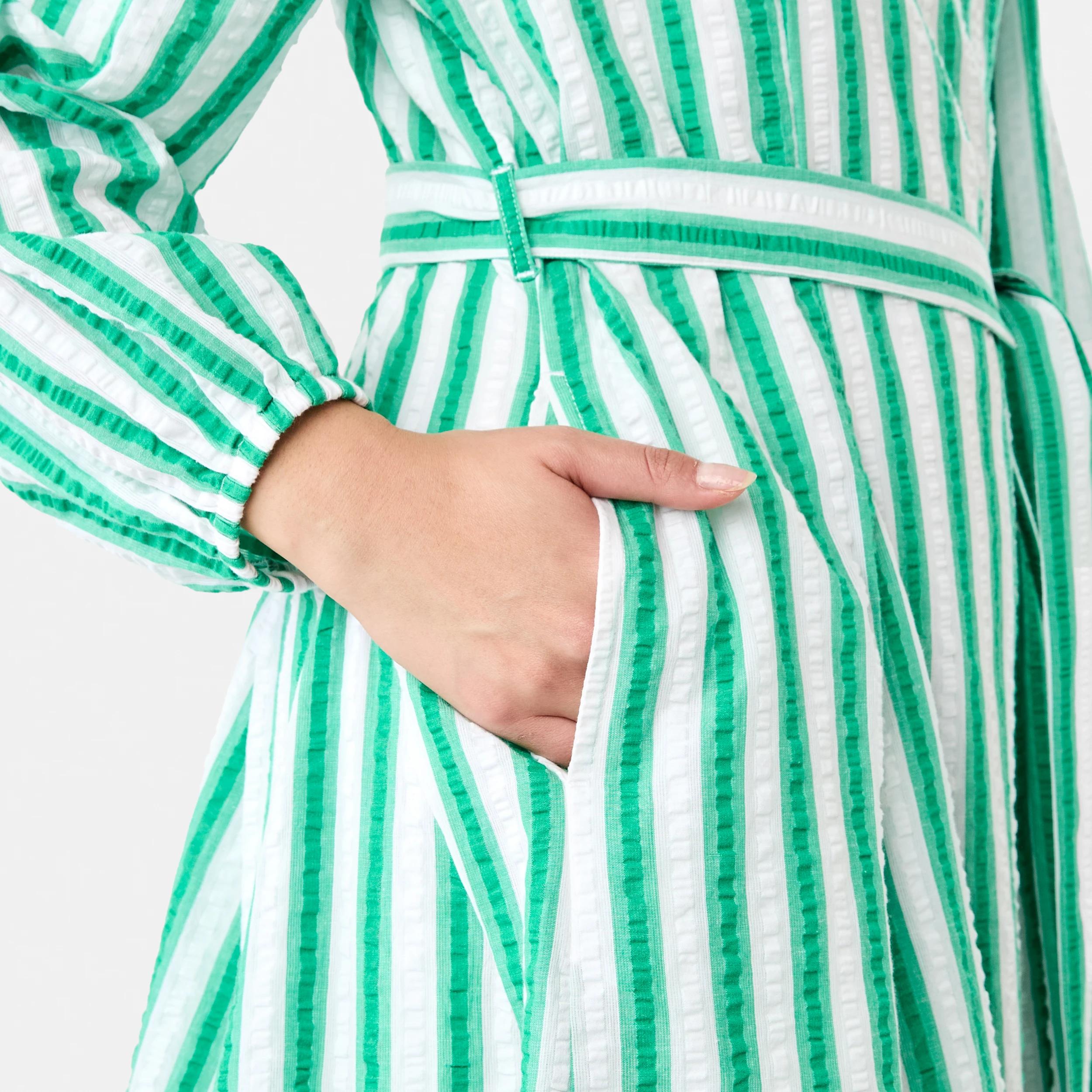 8 Long Balloon Sleeve Crew Neck Mini Dress S Strp Grn, 8 of 9