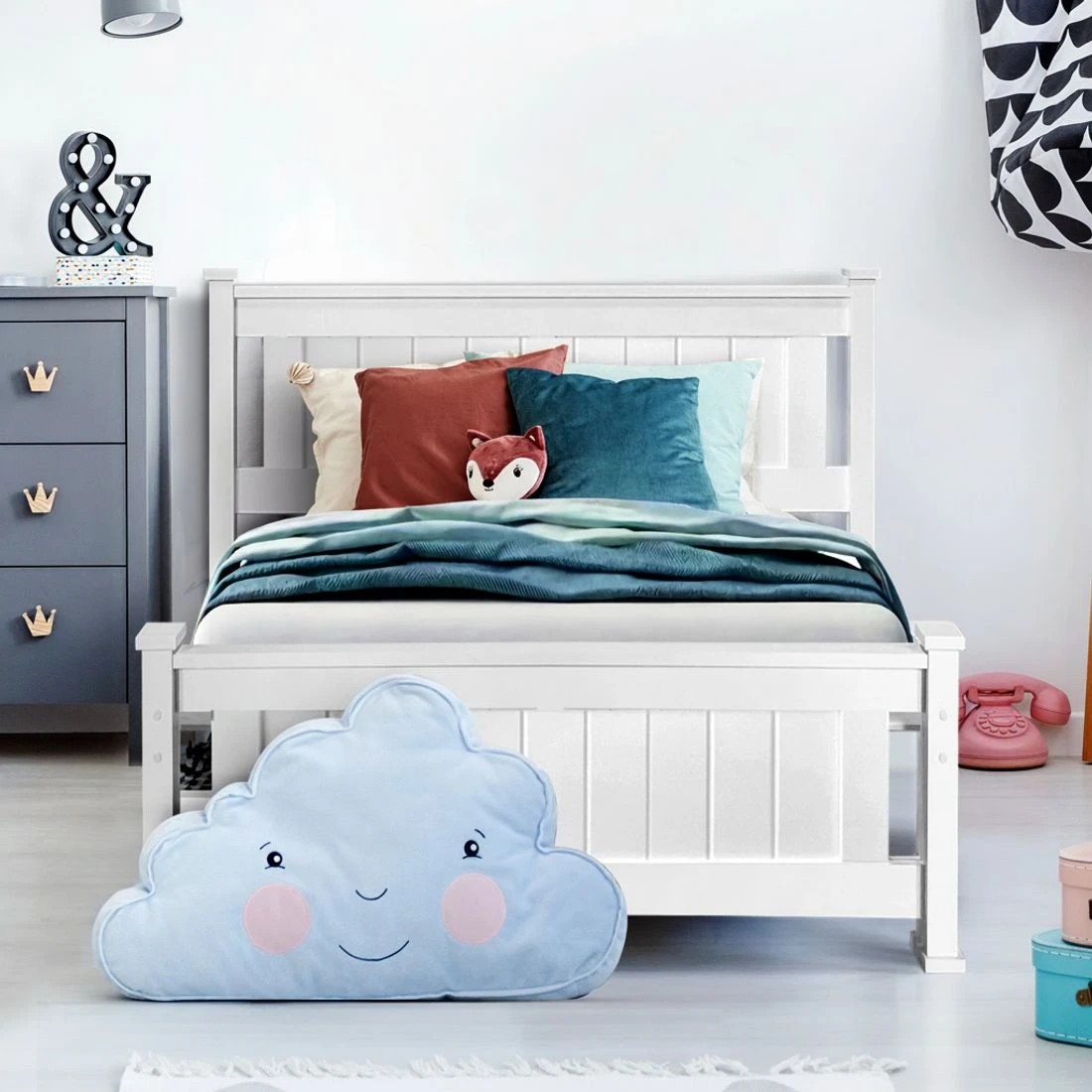 6 Artiss Bed Frame Single Size Wooden with 2 Drawers  RIO - White, 6 of 7