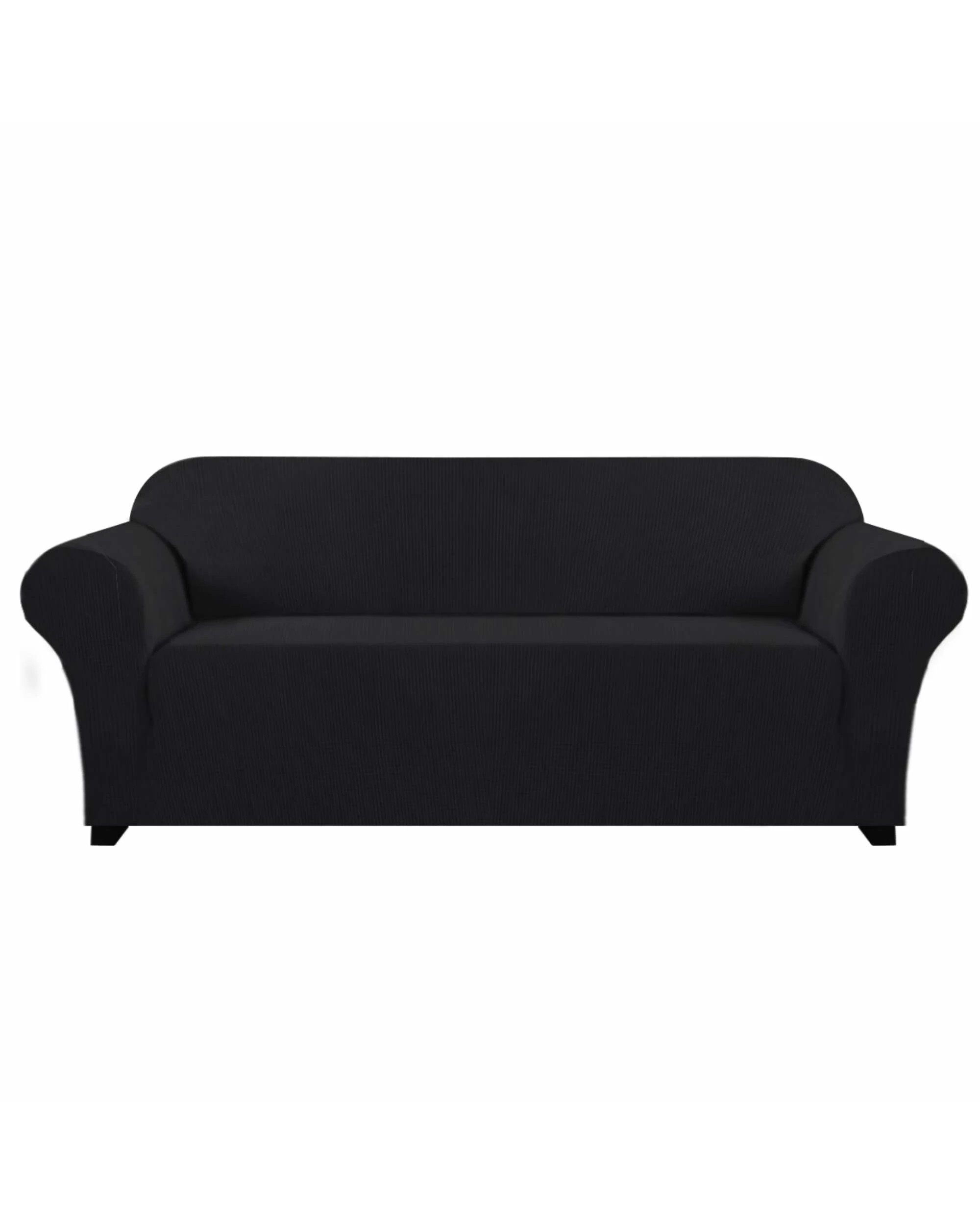 1 Smarcute 3 Seater High Stretch Jacquqard Textured Sofa Cover - Black, 1 of 5