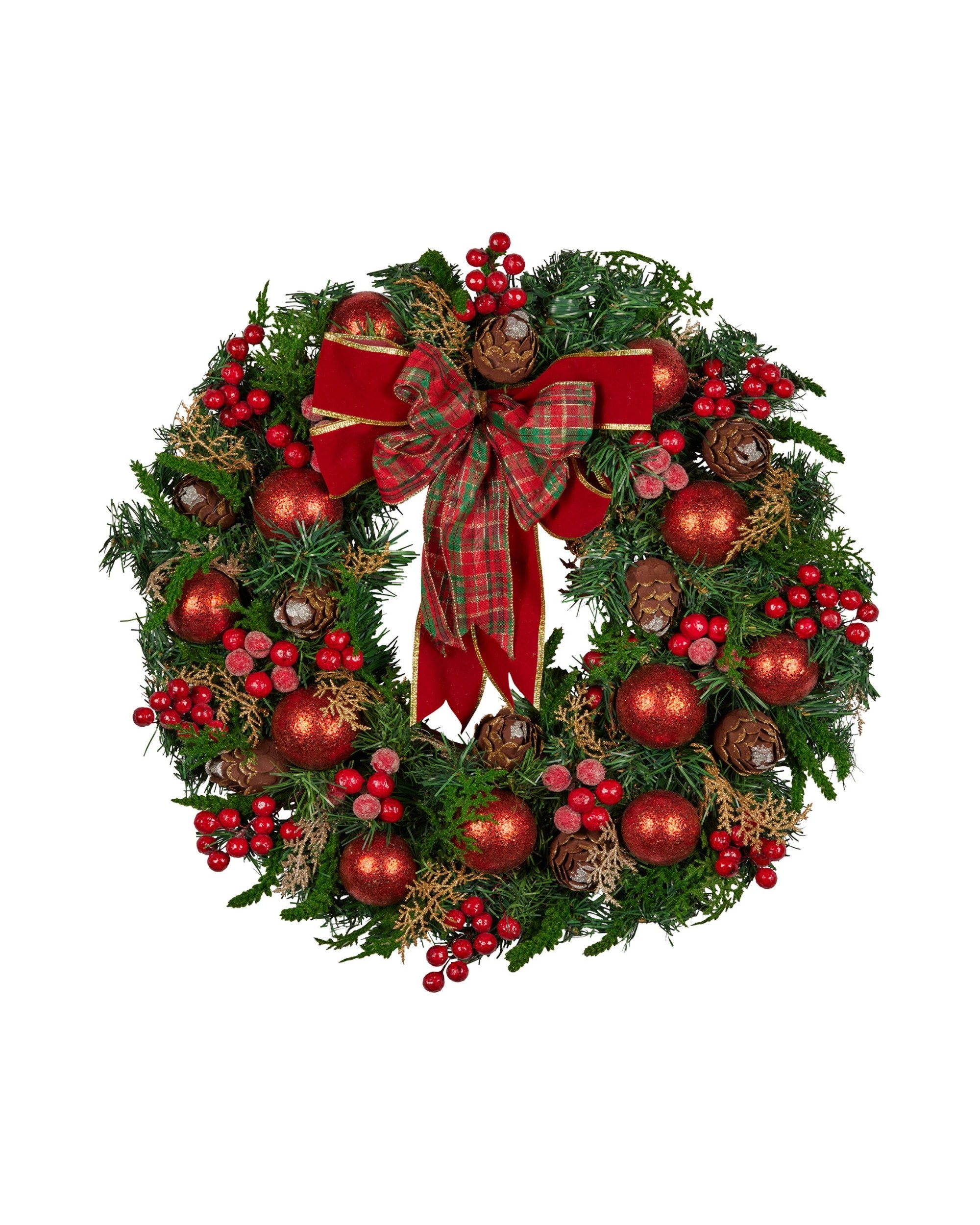 1 Christabelle Stunning 71cm Christmas Wreath Lush Red Baubles Berries Pine Cones And Bow Front Door Decoration, 1 of 10
