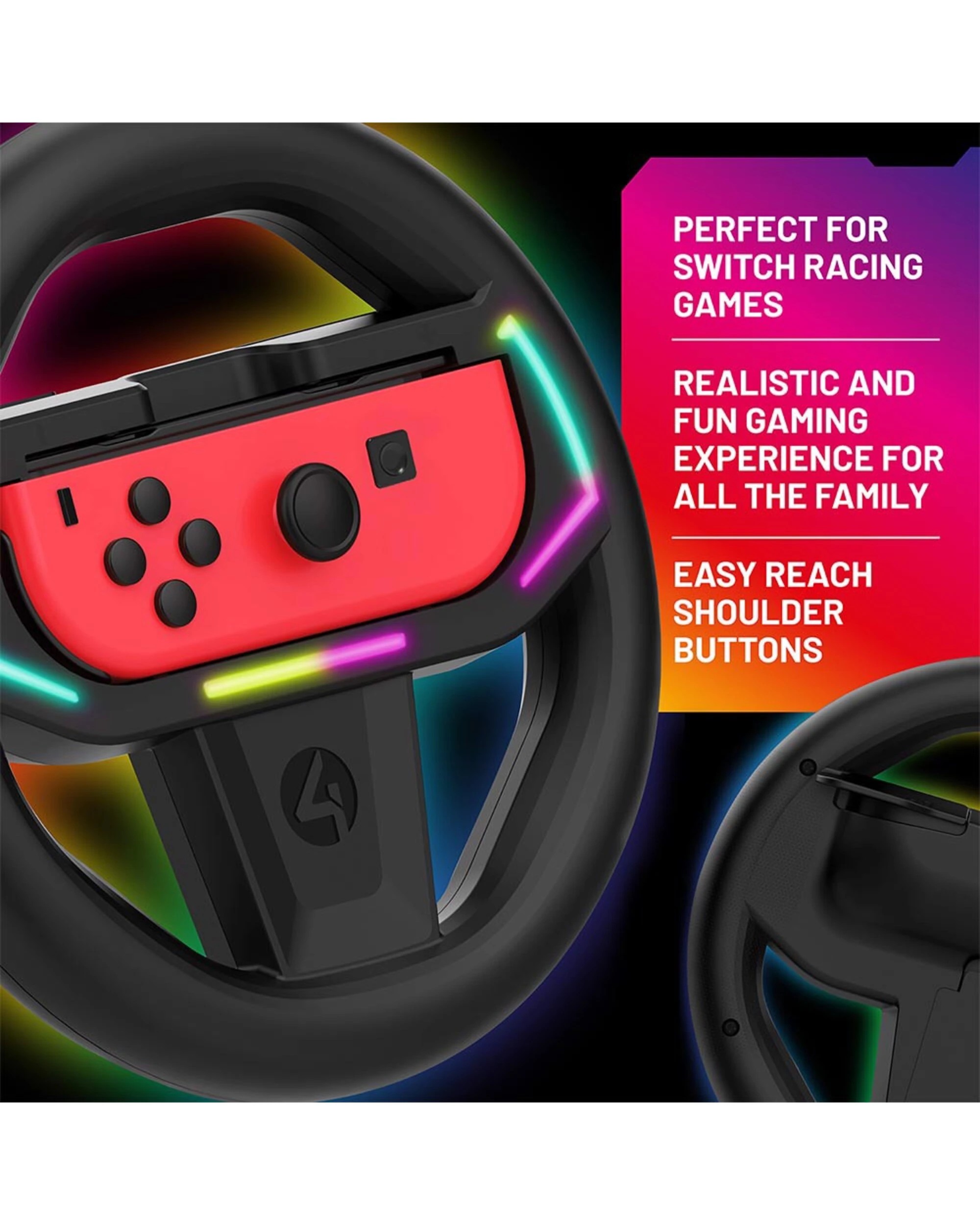 4 4Gamers Joy-Con Light Up Racing Wheel For Nintendo Switch & OLED - Black, 4 of 5