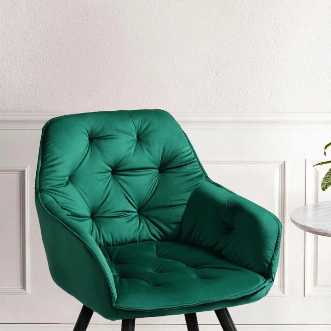 5 Artiss Dining Chairs Set of 4 Velvet Diamond Tufted Armchair Green - Green, 5 of 6