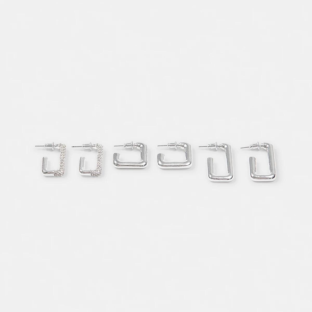 1 3 Pack Square Hoop Earrings - Silver Tone Silver, 1 of 5