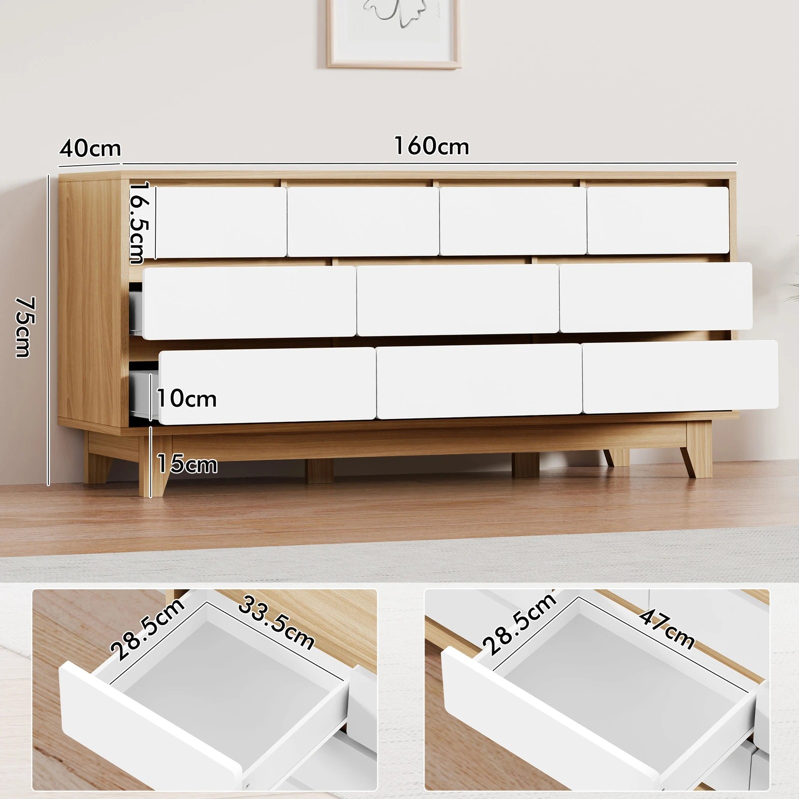 3 Alfordson 10 Chest of Drawers Minimalist Storage Cabinet Dresser - Oak, 3 of 10
