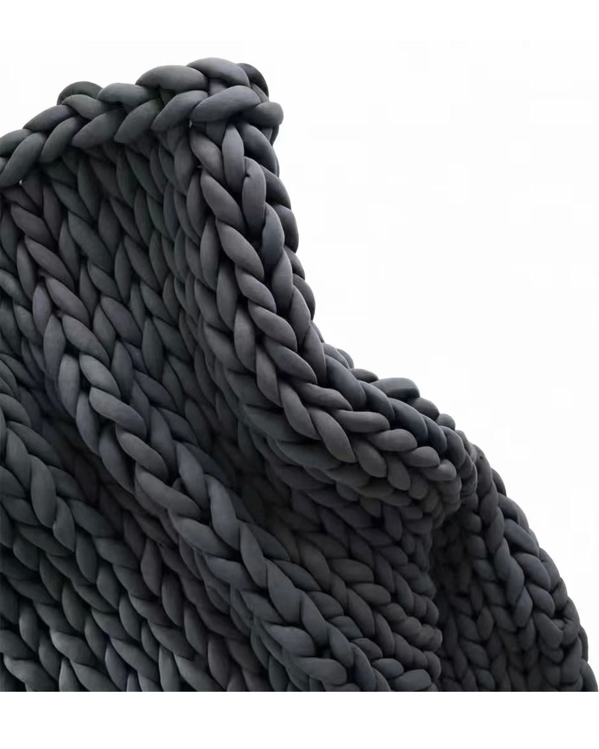 1 Cotton More Hand Knitted Chunky Braid Blanket 110x180cm - Charcoal, 1 of 4